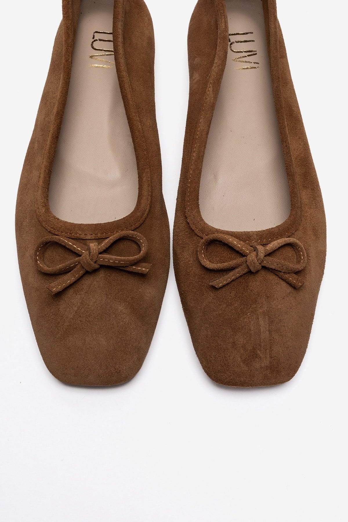 Sosa - Cognac Genuine Leather Square Toe Bow Ballet Flat (Women)