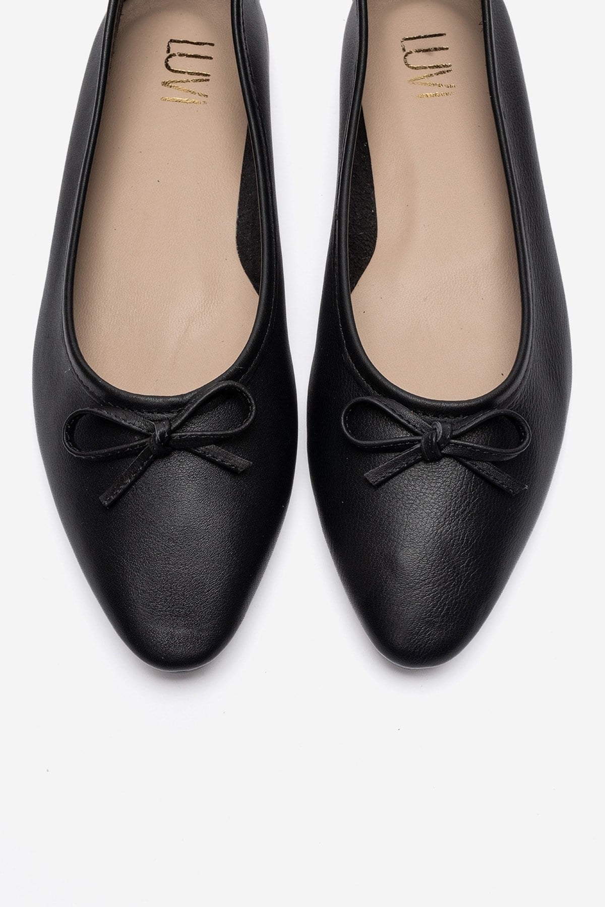 UMIEL - Black Genuine Leather Bow Ballet Flat (Women)
