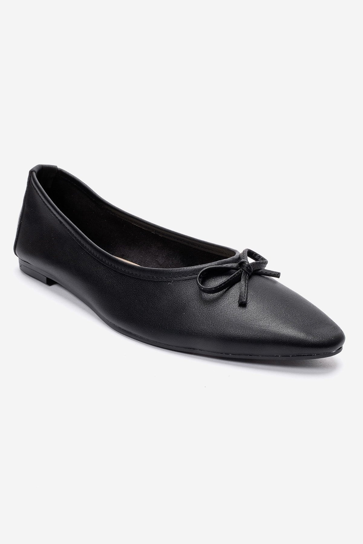 UMIEL - Black Genuine Leather Bow Ballet Flat (Women)