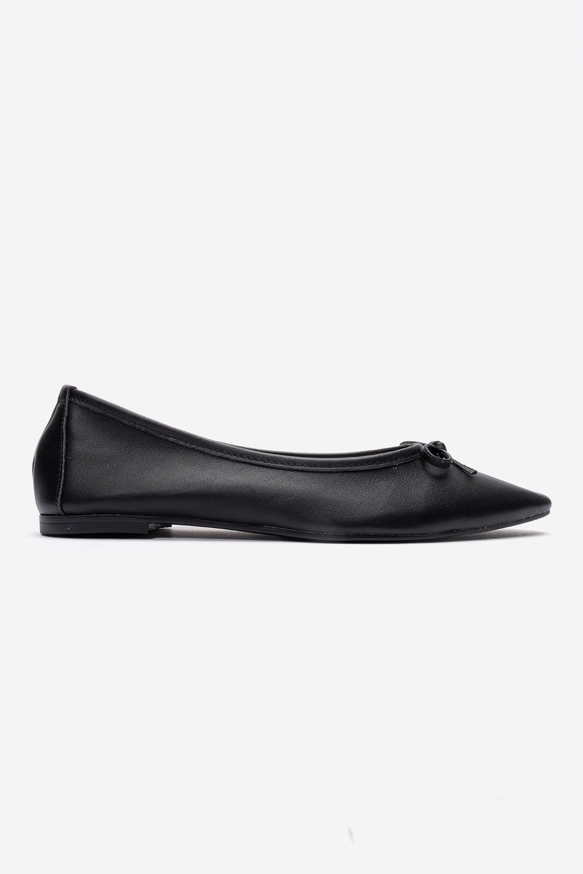 UMIEL - Black Genuine Leather Bow Ballet Flat (Women)