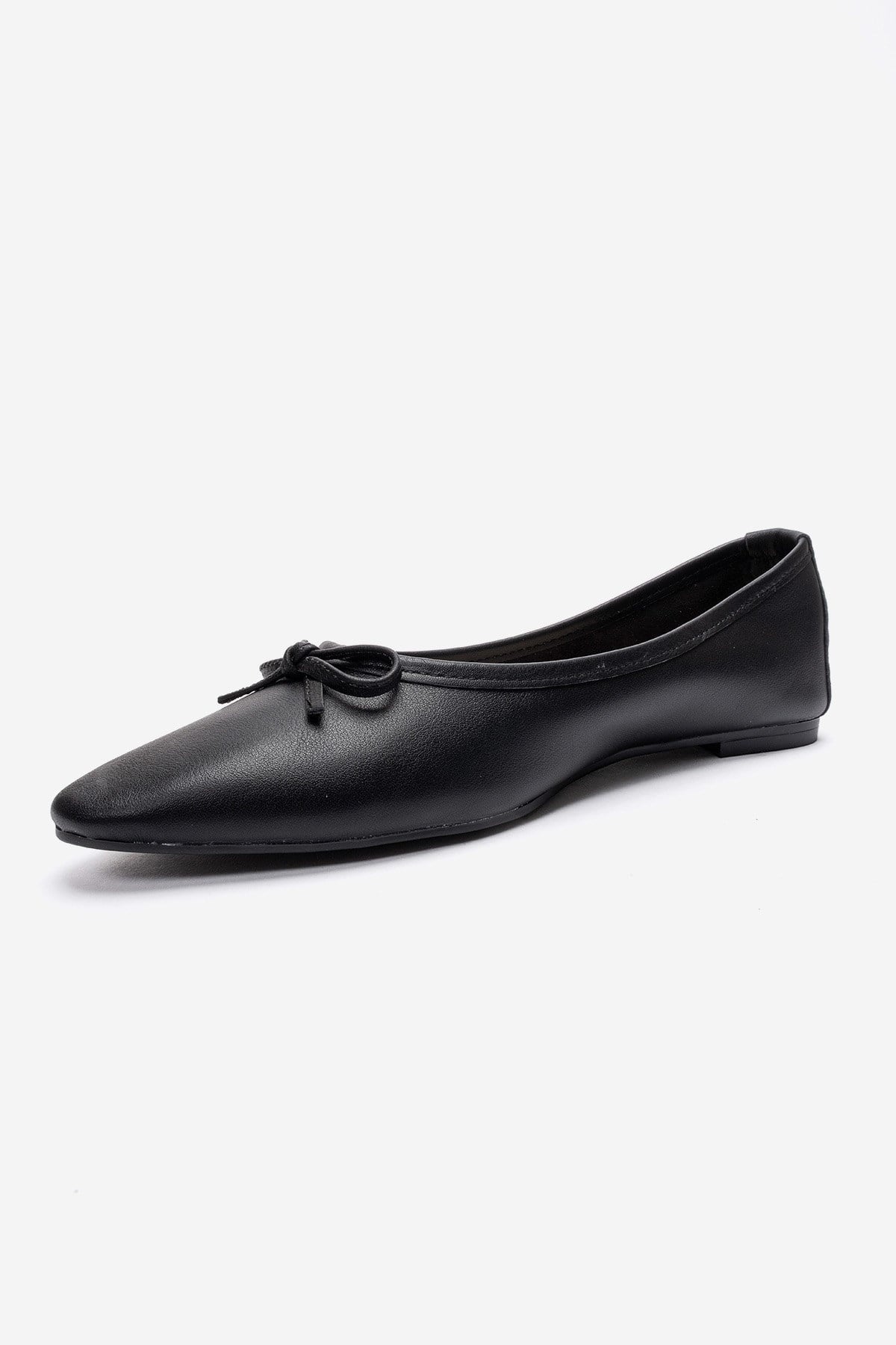 UMIEL - Black Genuine Leather Bow Ballet Flat (Women)