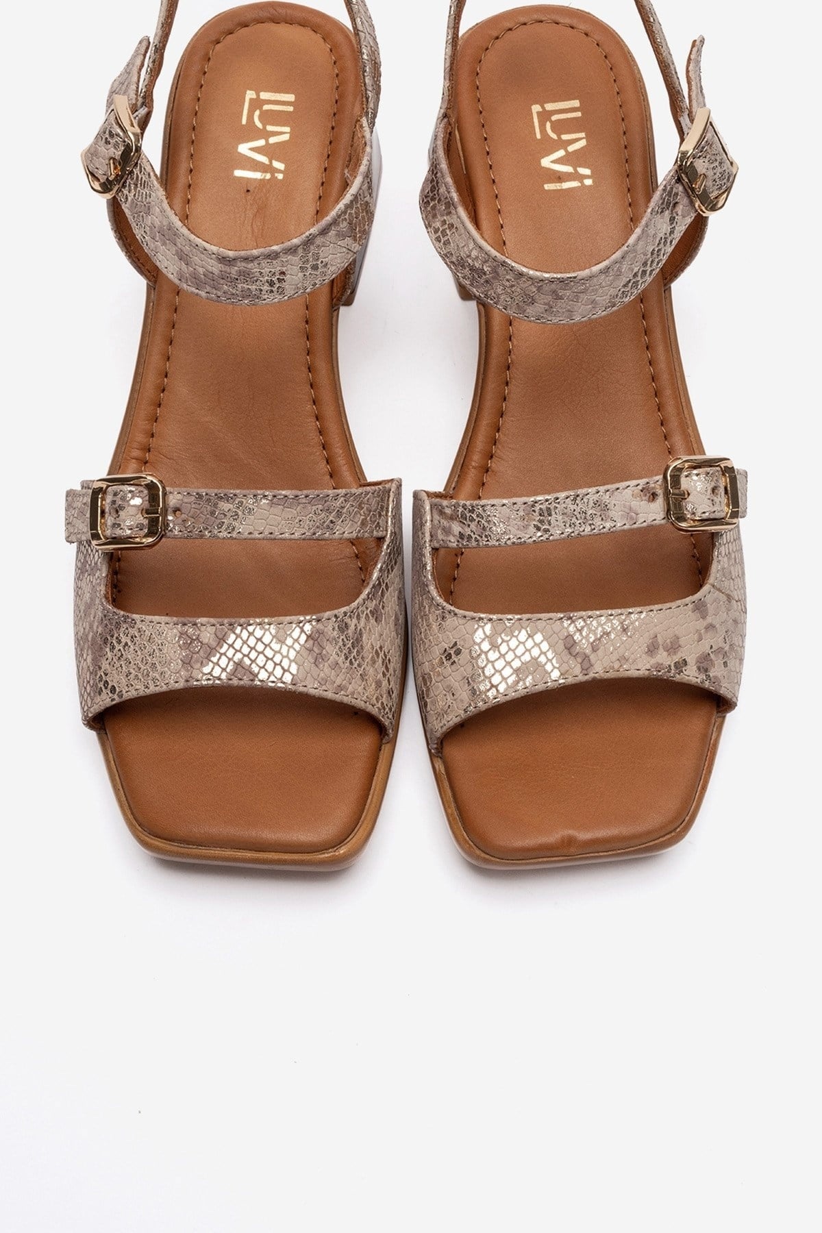 YOLEN - Beige Patterned Genuine Leather Block Heel Sandal (Women)