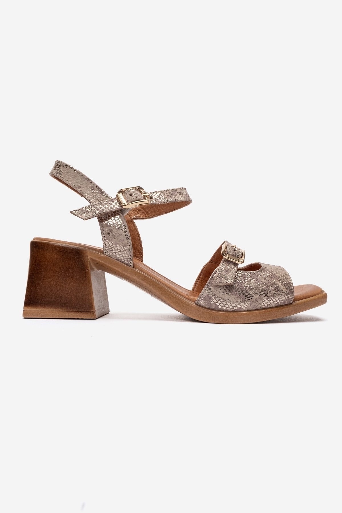 YOLEN - Beige Patterned Genuine Leather Block Heel Sandal (Women)