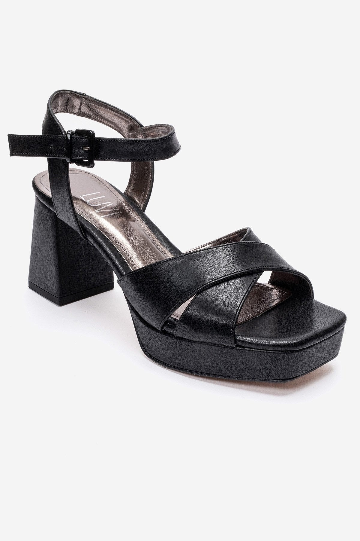 Lisbon - Black Cross Strap Platform Heel (Women)