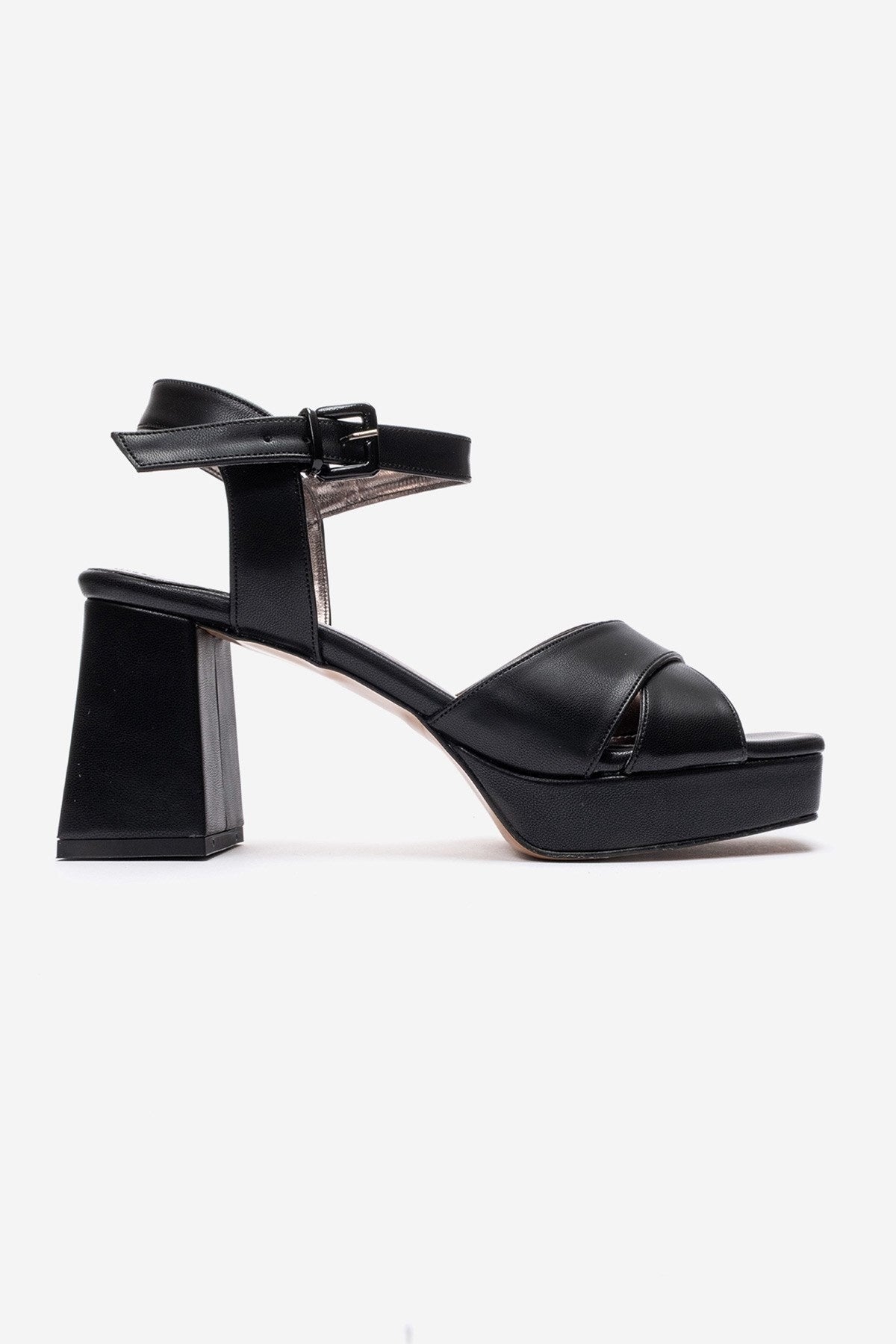 Lisbon - Black Cross Strap Platform Heel (Women)