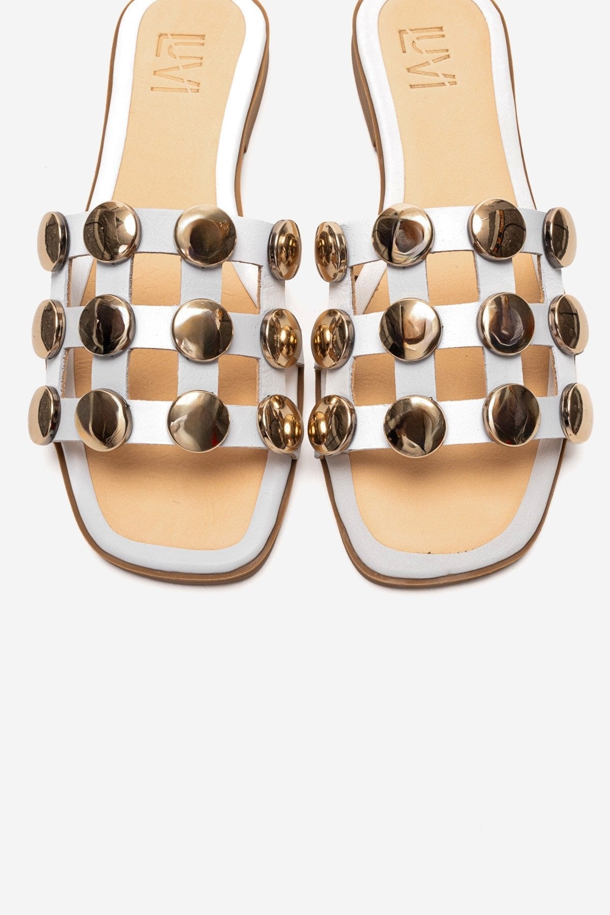 Bareon - White Genuine Leather Buckled Band Slide (Women)