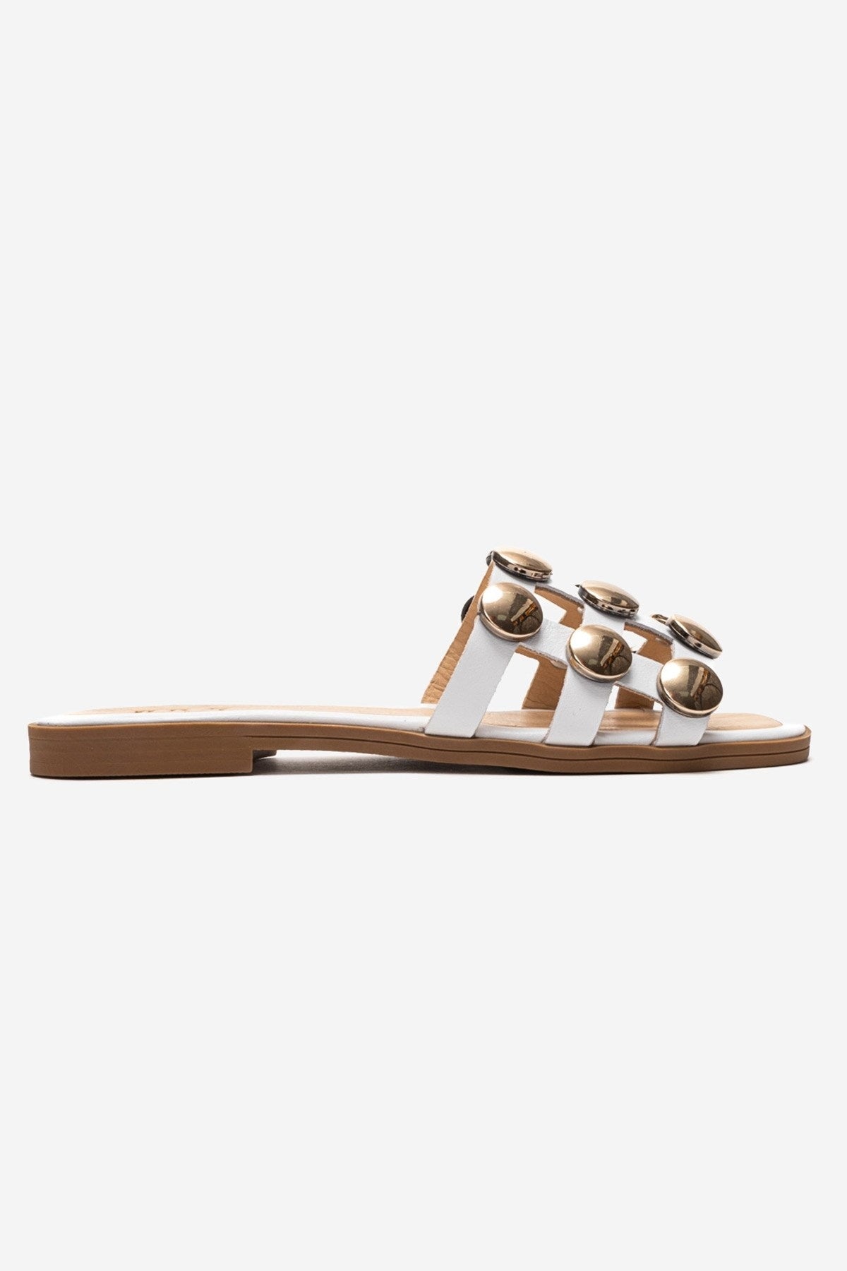 Bareon - White Genuine Leather Buckled Band Slide (Women)