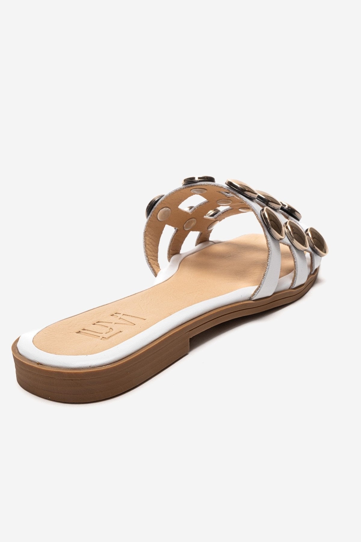 Bareon - White Genuine Leather Buckled Band Slide (Women)