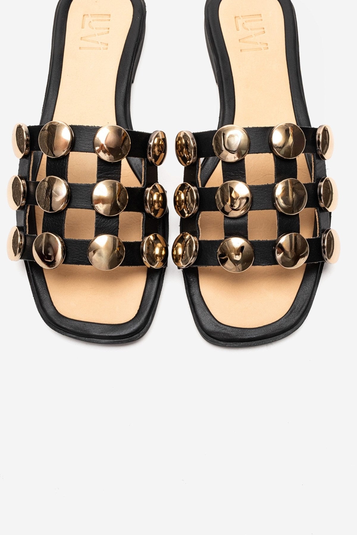 Bareon - Black Genuine Leather Buckled Band Slide (Women)