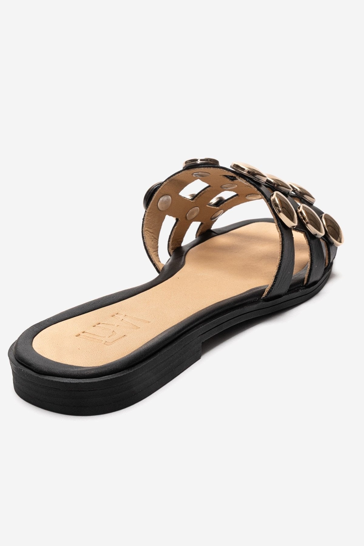 Bareon - Black Genuine Leather Buckled Band Slide (Women)