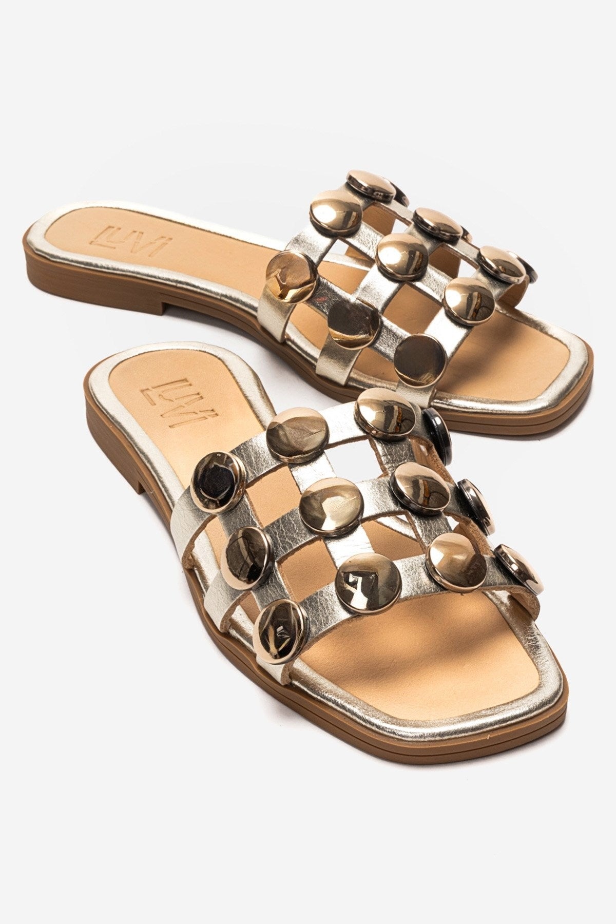 Bareon - Gold Genuine Leather Buckled Band Slide (Women)