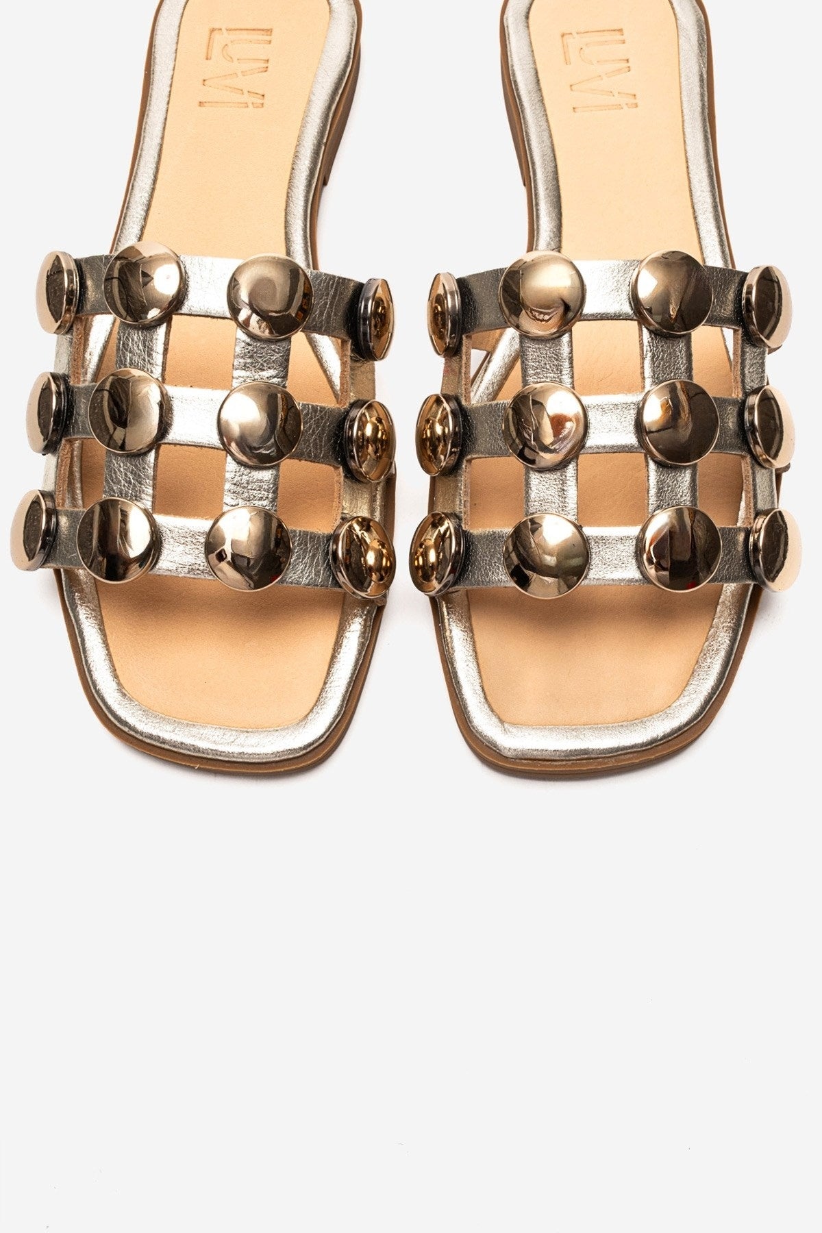 Bareon - Gold Genuine Leather Buckled Band Slide (Women)