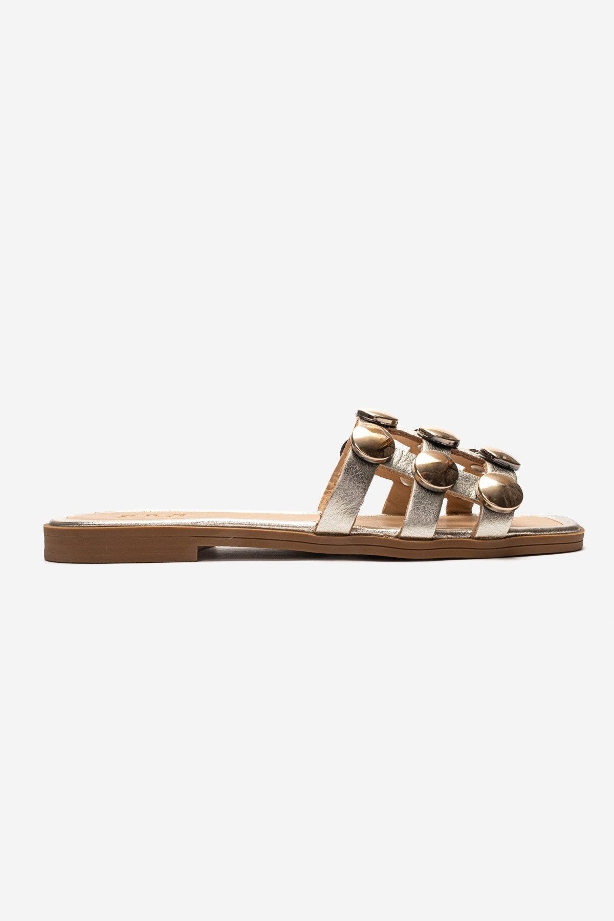 Bareon - Gold Genuine Leather Buckled Band Slide (Women)