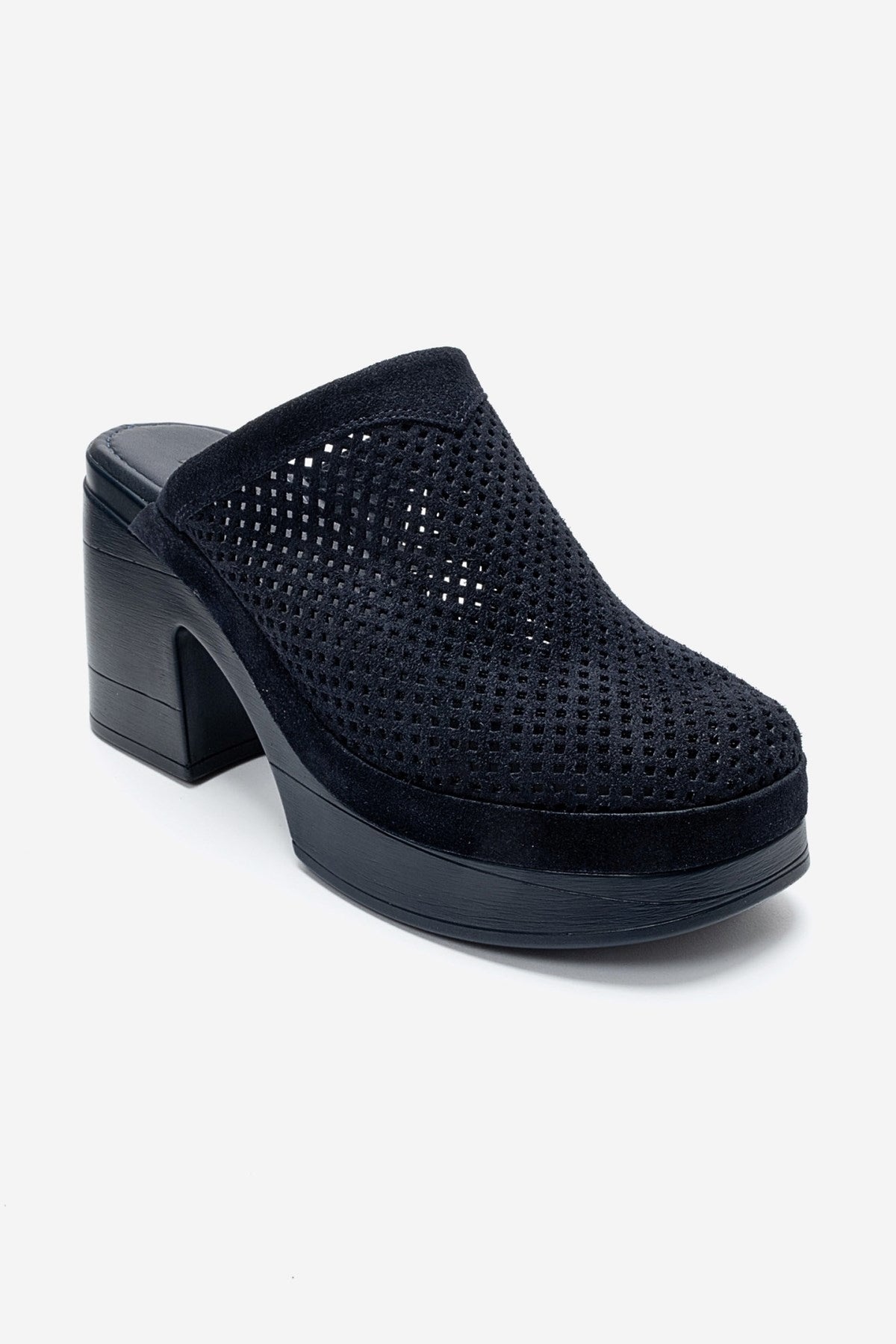 DEJAS - Navy Genuine Leather Platform Block Heel Mule (Women)