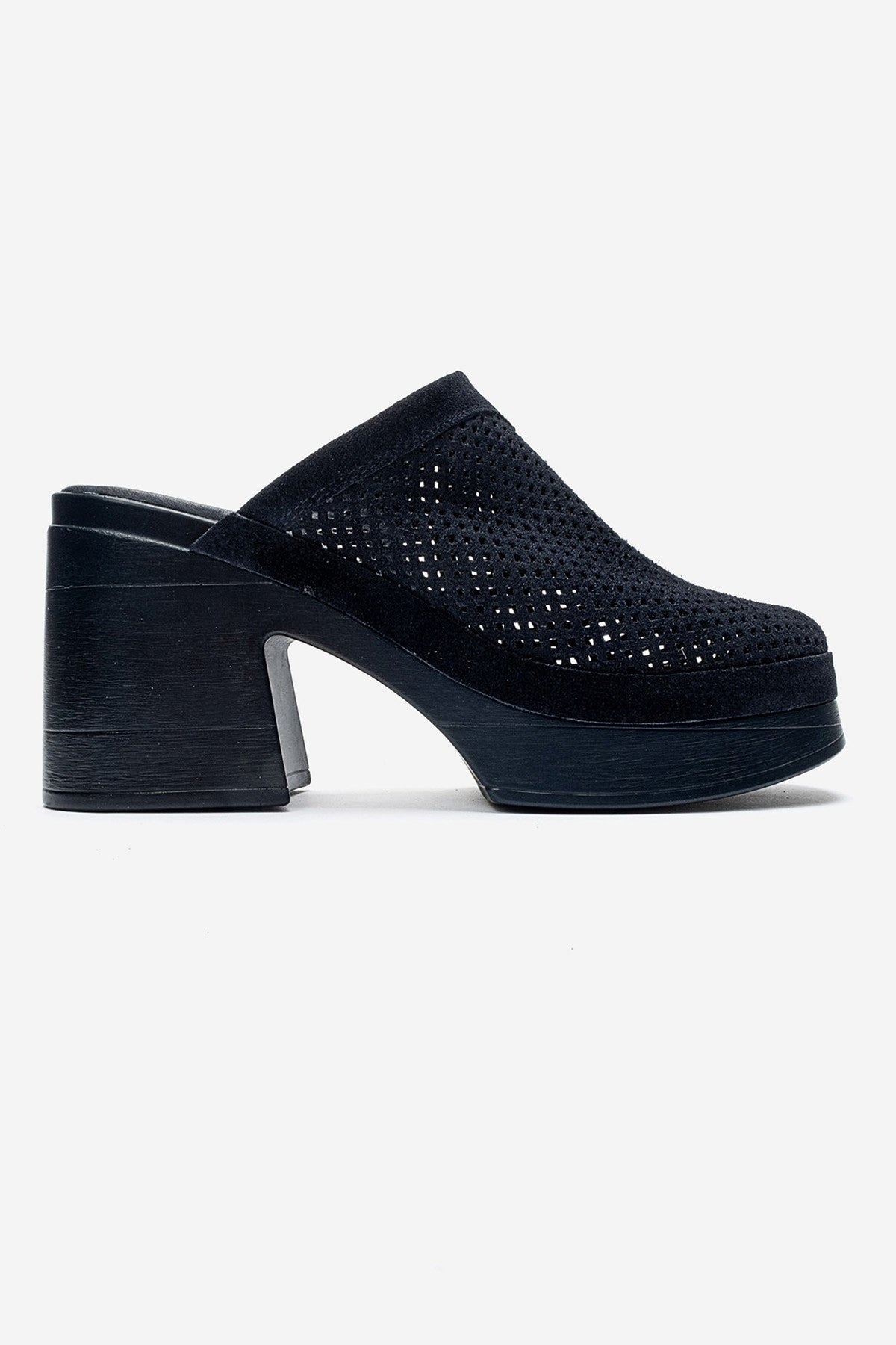 DEJAS - Navy Genuine Leather Platform Block Heel Mule (Women)