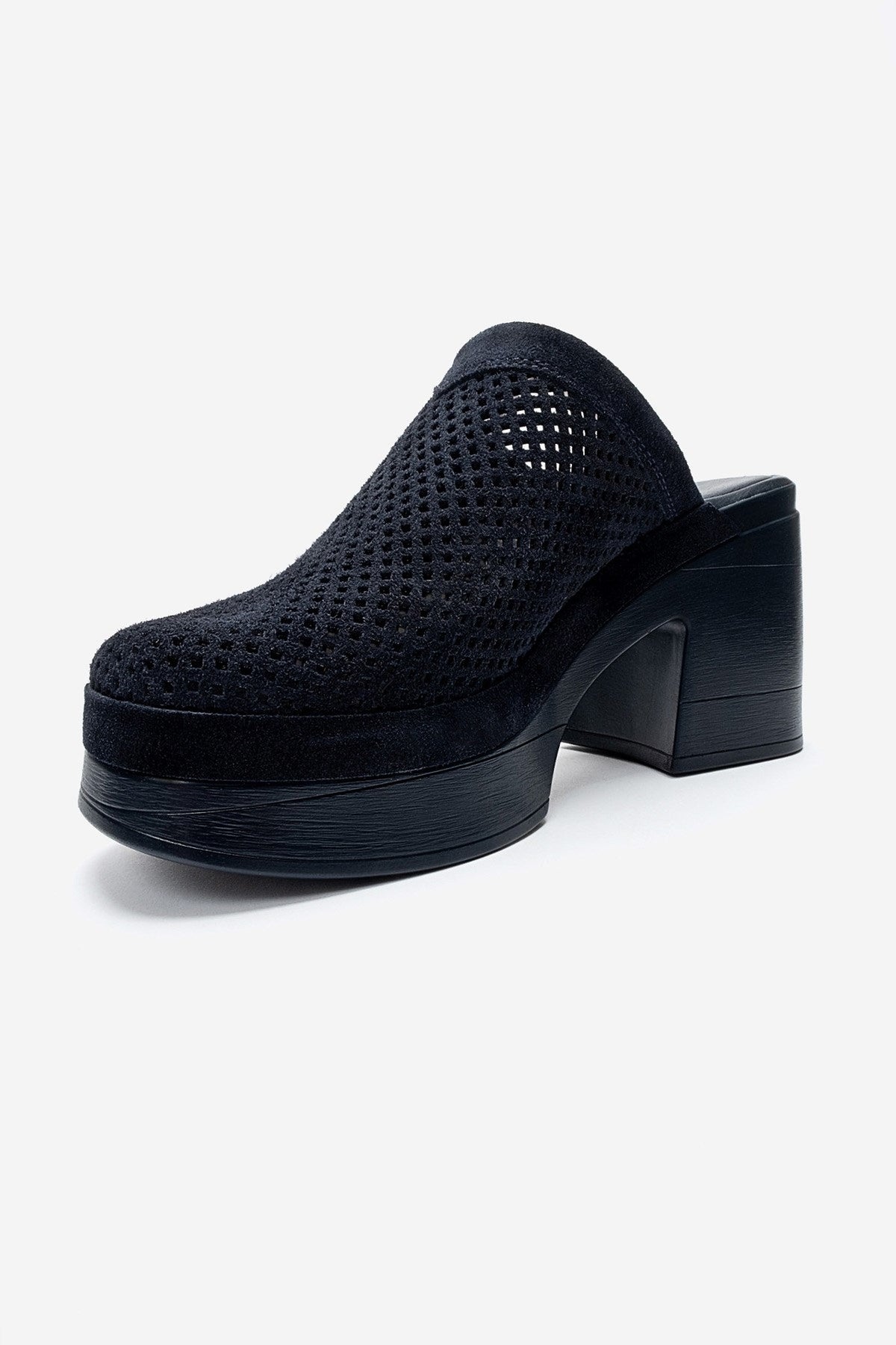 DEJAS - Navy Genuine Leather Platform Block Heel Mule (Women)