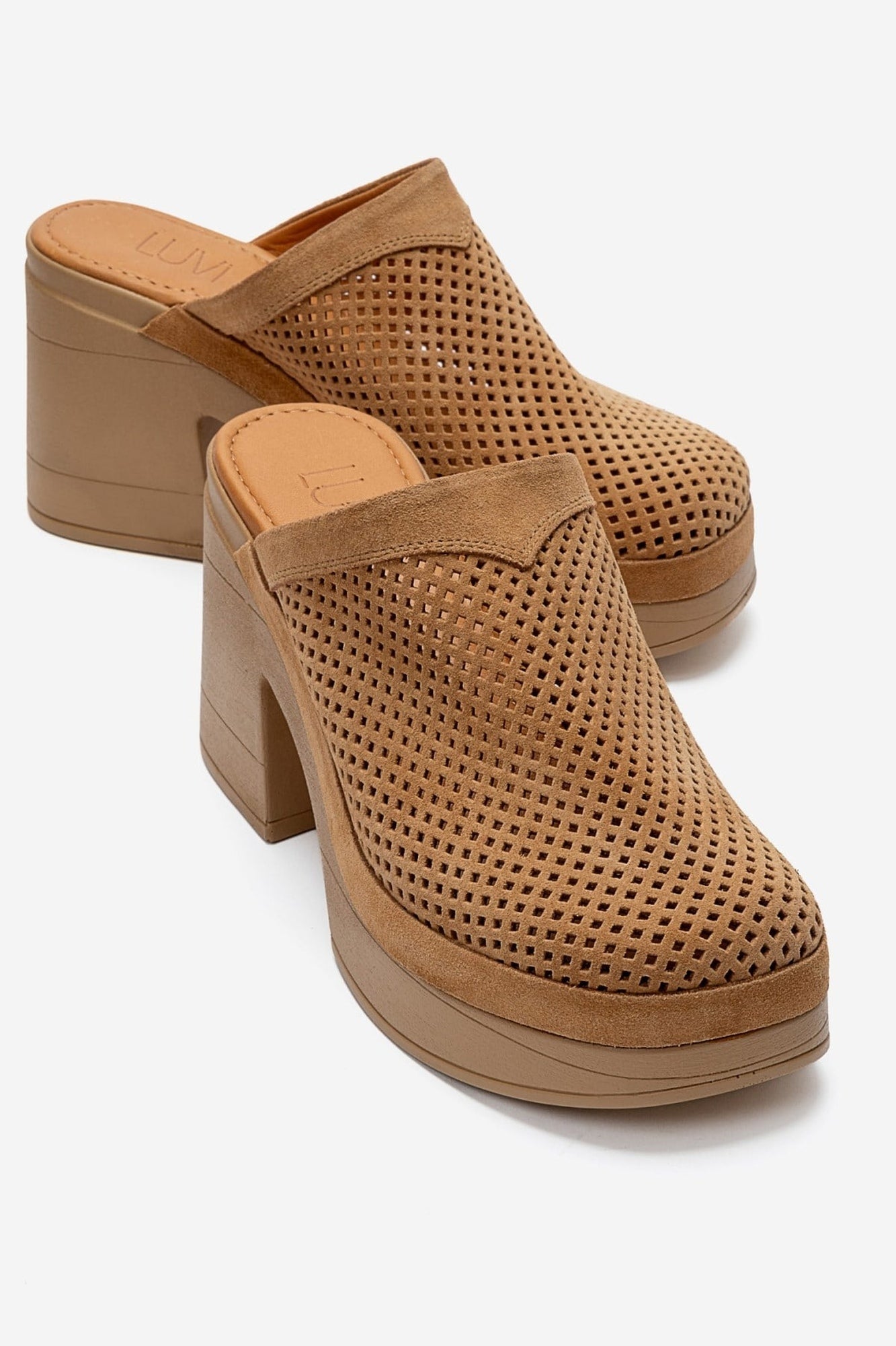 DEJAS - Cognac Genuine Leather Platform Block Heel Mule (Women)