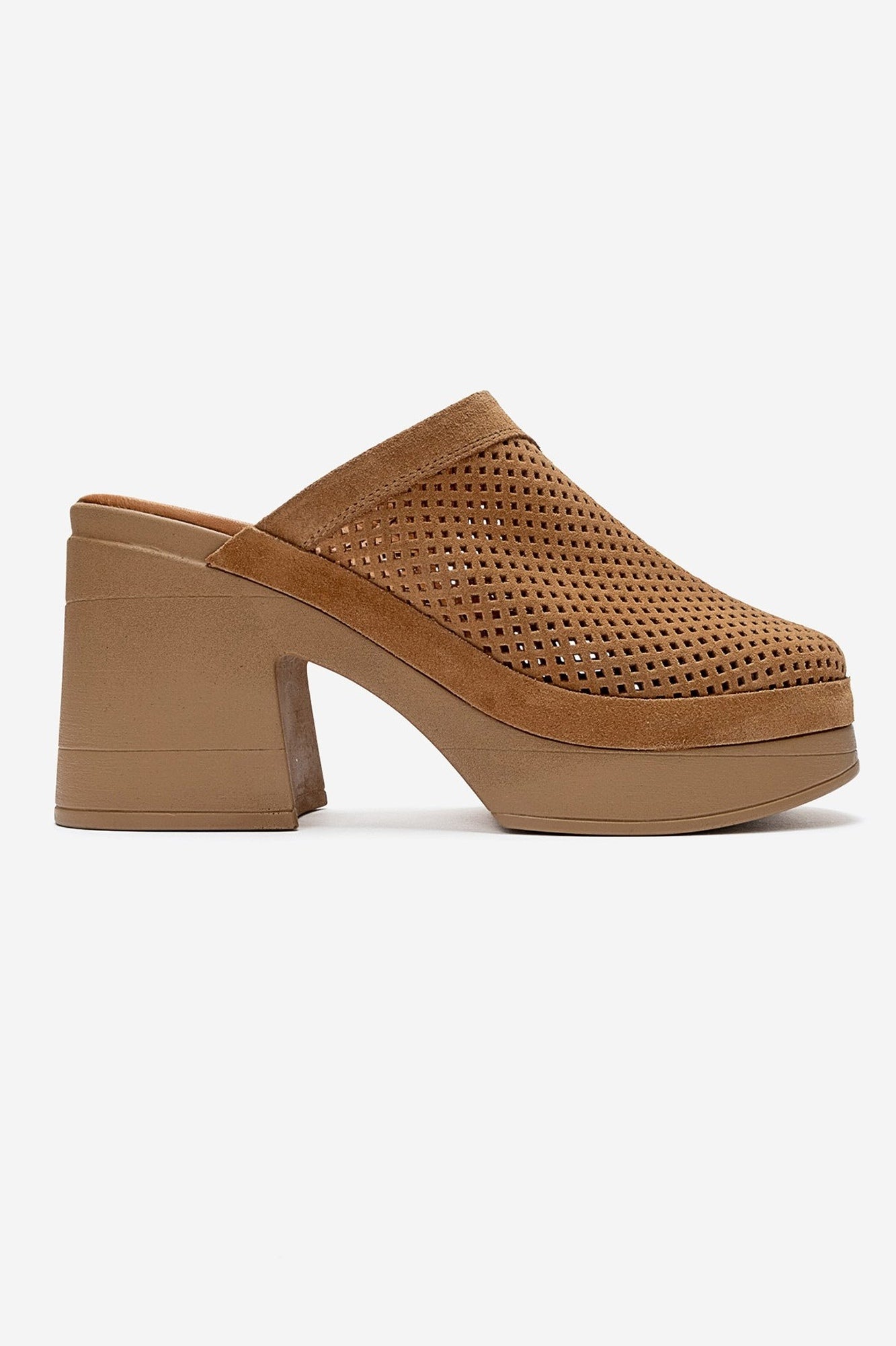 DEJAS - Cognac Genuine Leather Platform Block Heel Mule (Women)