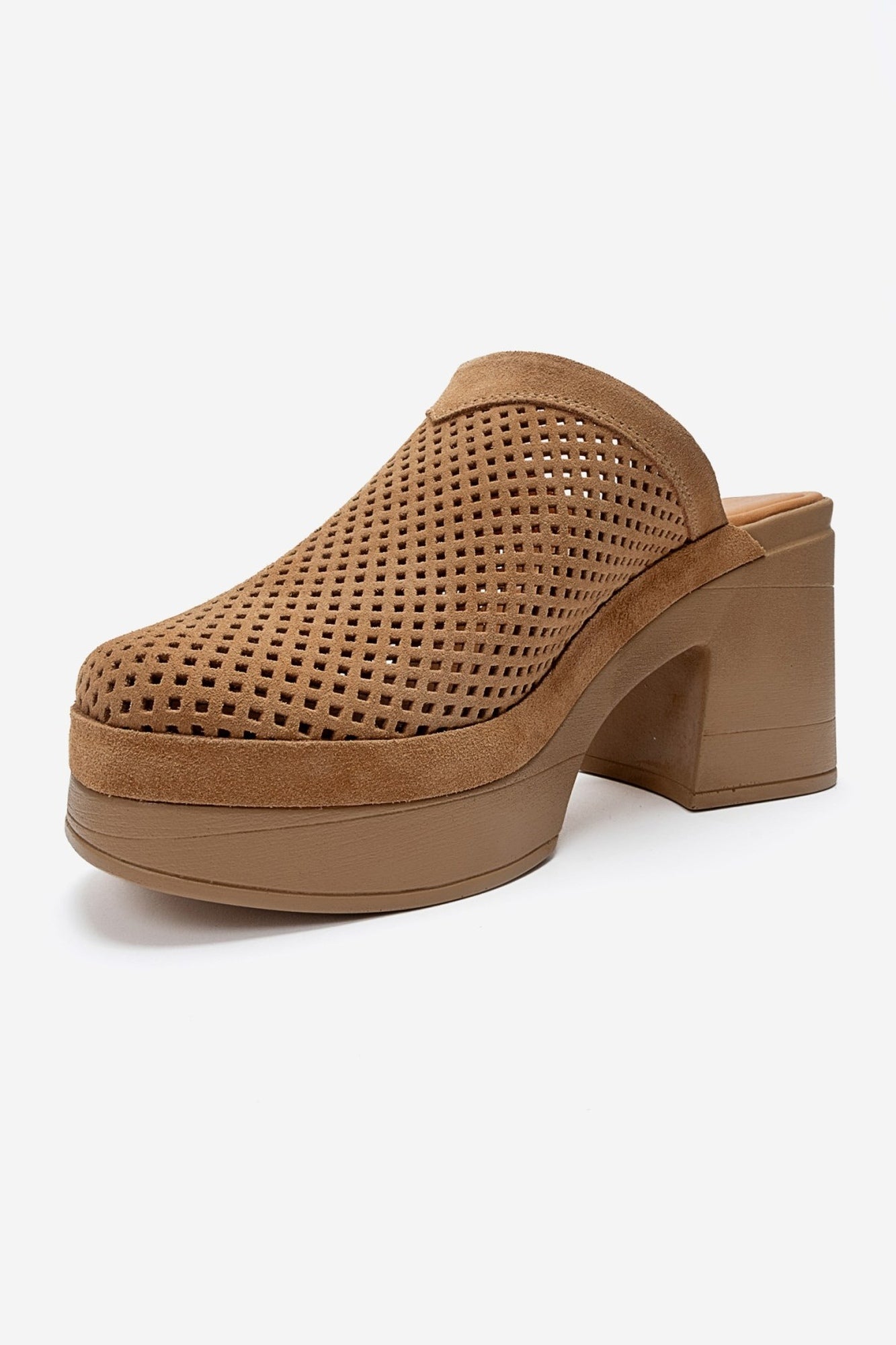 DEJAS - Cognac Genuine Leather Platform Block Heel Mule (Women)