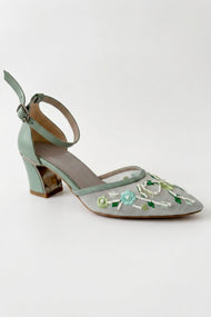 Lorelai Sage Green Embroidered Mesh Pumps