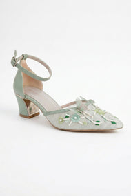 Iry Sage Green Butterfly Embroidered Mesh Pumps