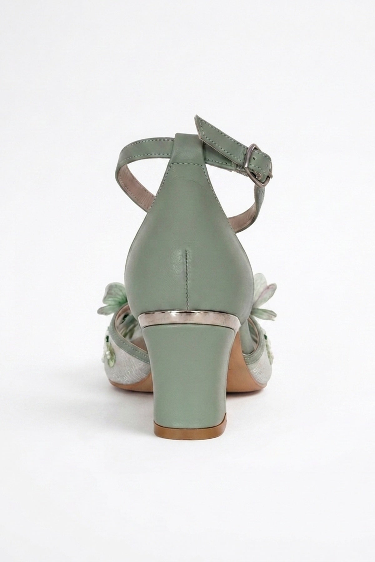 Iry Sage Green Butterfly Embroidered Mesh Pumps