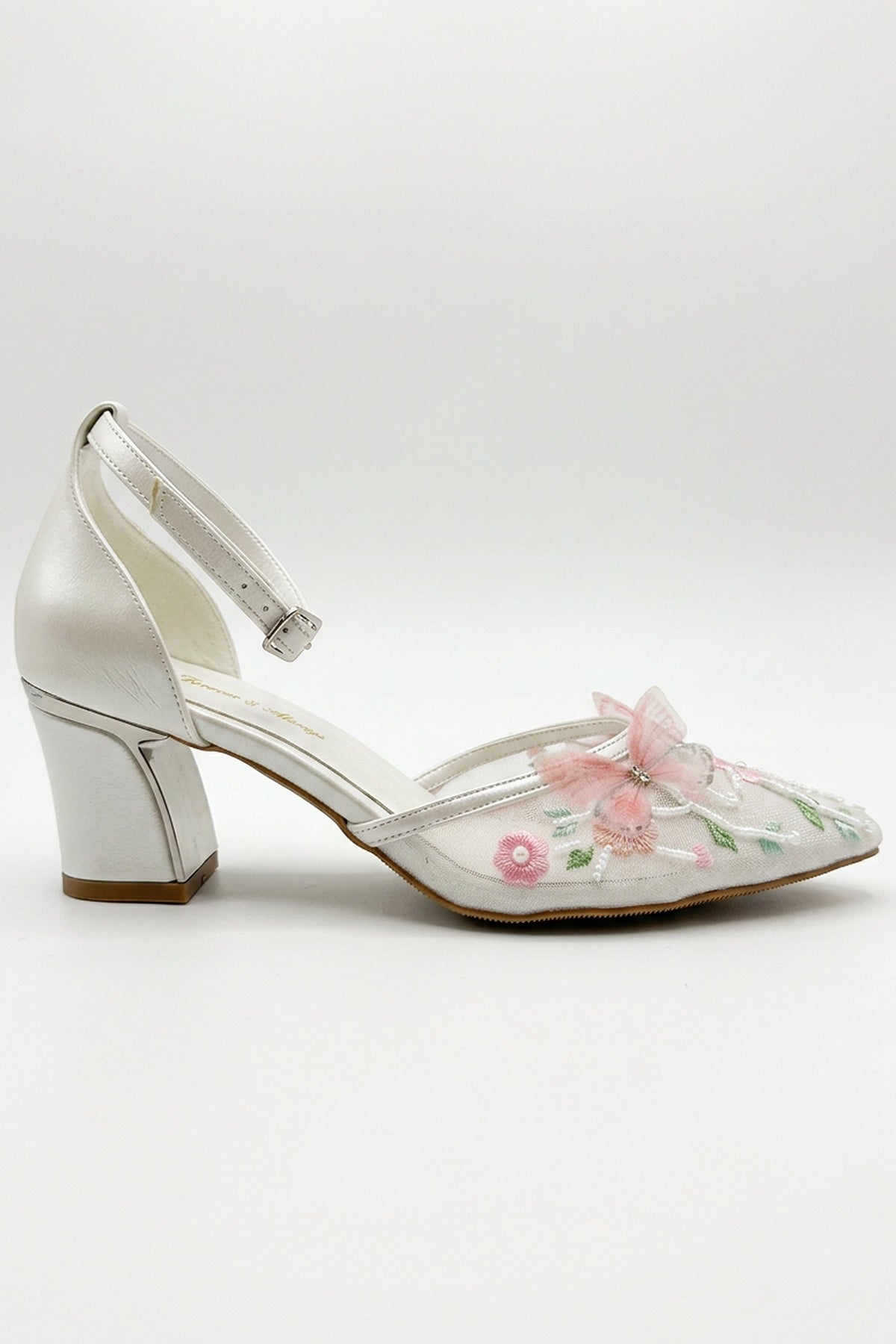 Iry Ivory Butterfly Embroidered Mesh Pumps