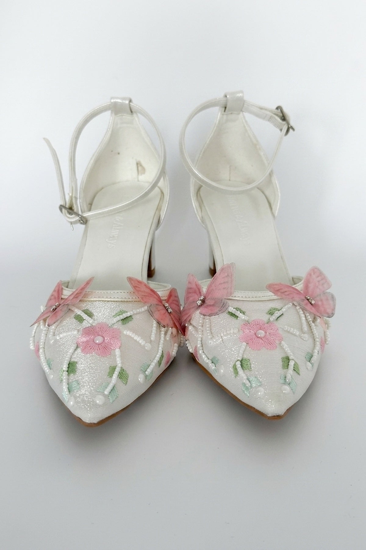 Iry Ivory Butterfly Embroidered Mesh Pumps