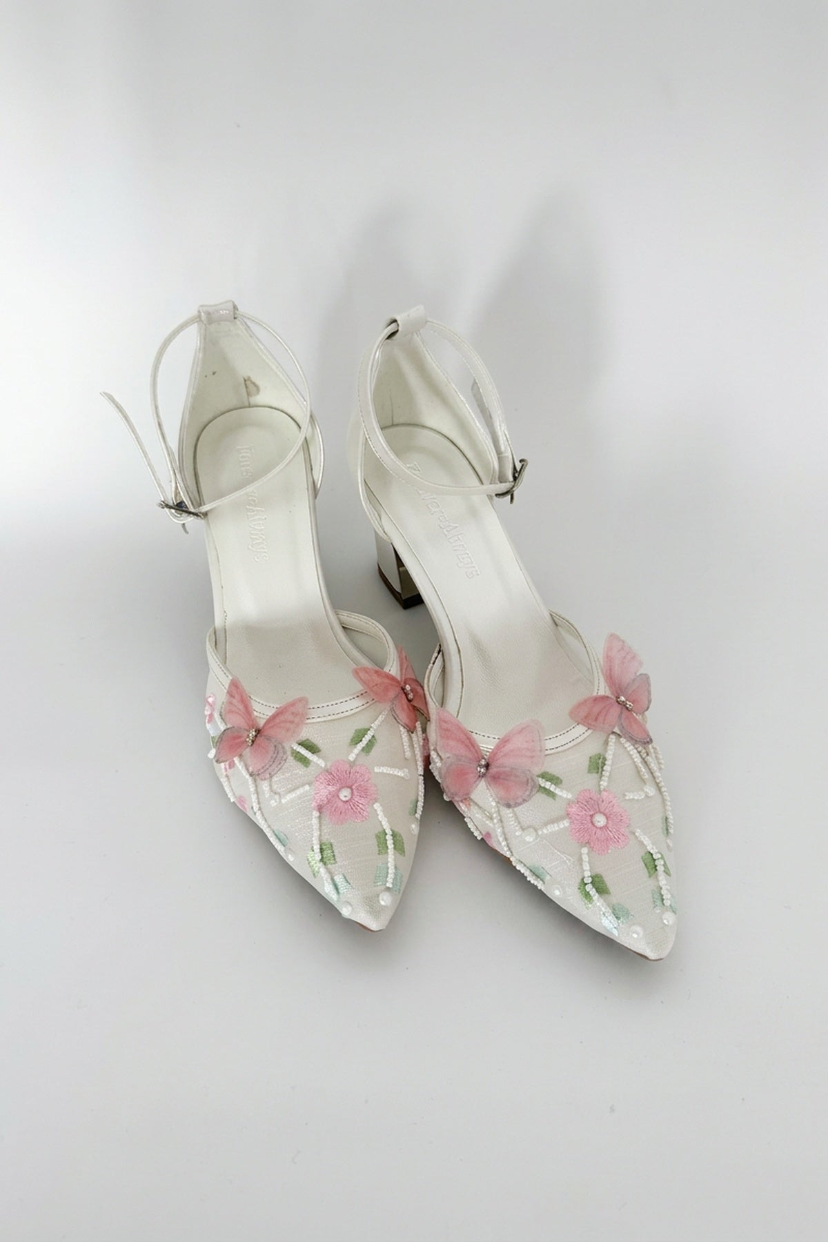Iry Ivory Butterfly Embroidered Mesh Pumps