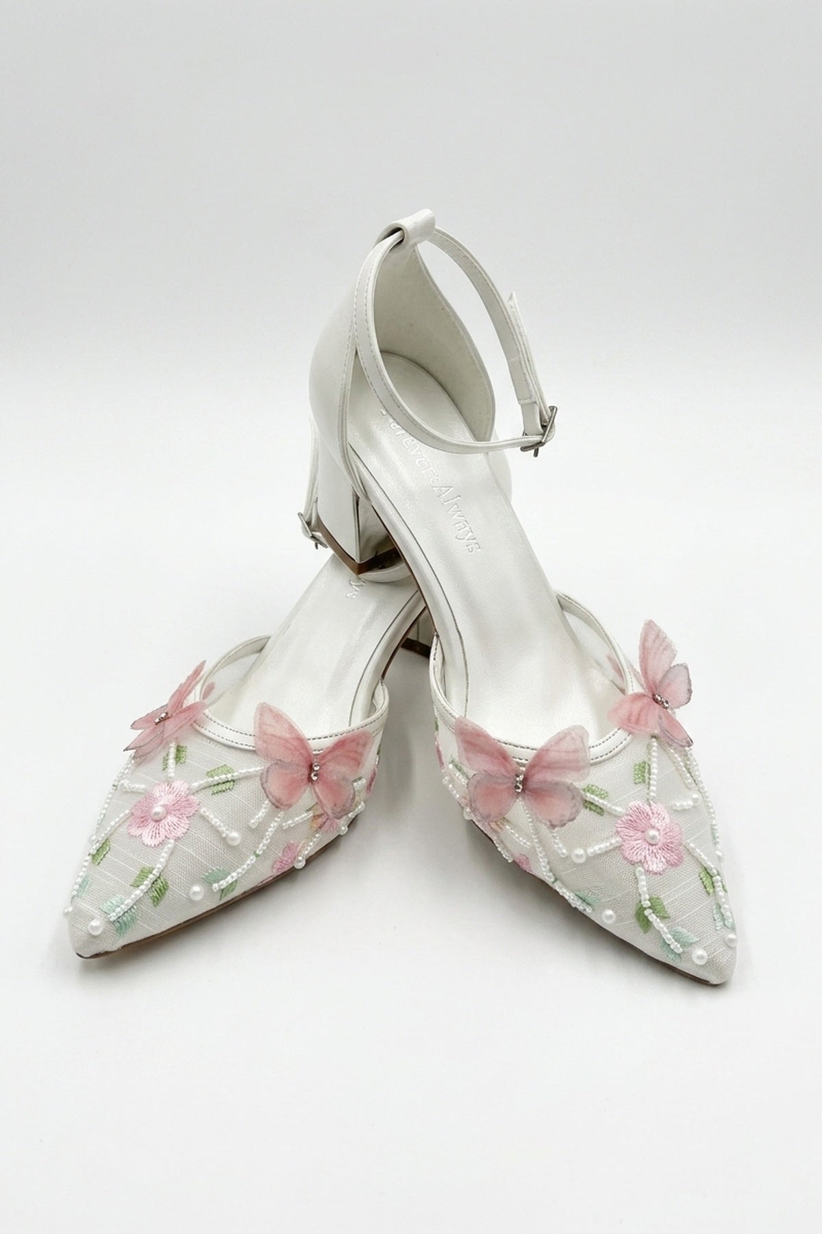 Iry Ivory Butterfly Embroidered Mesh Pumps