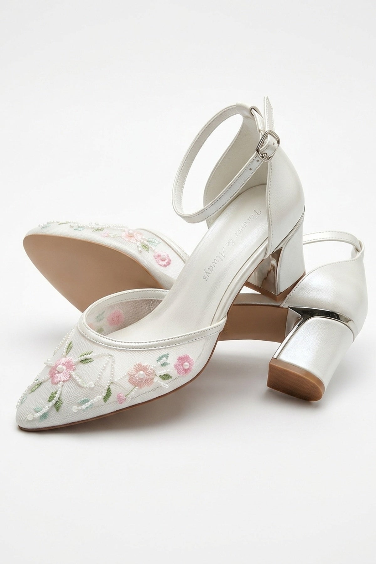 Lorelai Ivory Embroidered Mesh Pumps