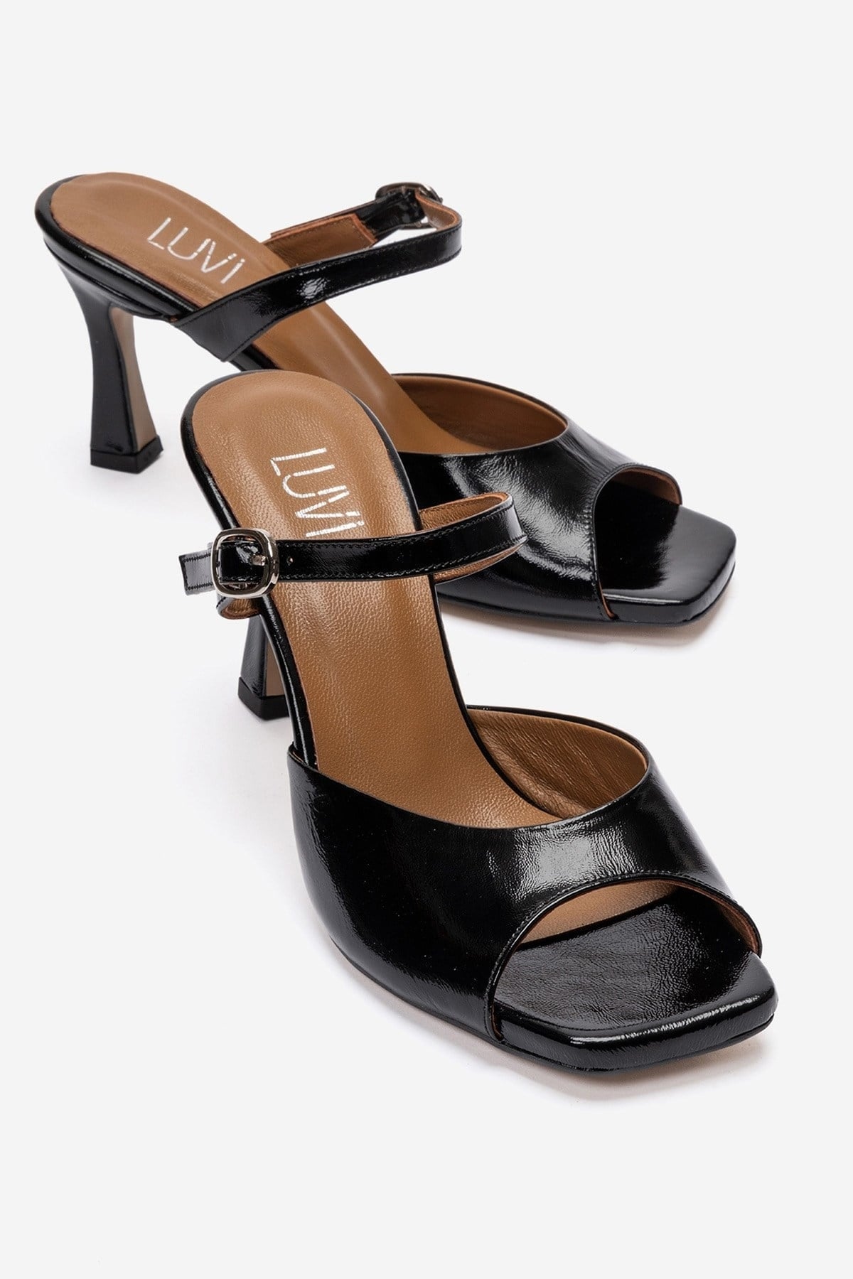 Urael - Black Genuine Leather Heeled Sandal (Women)