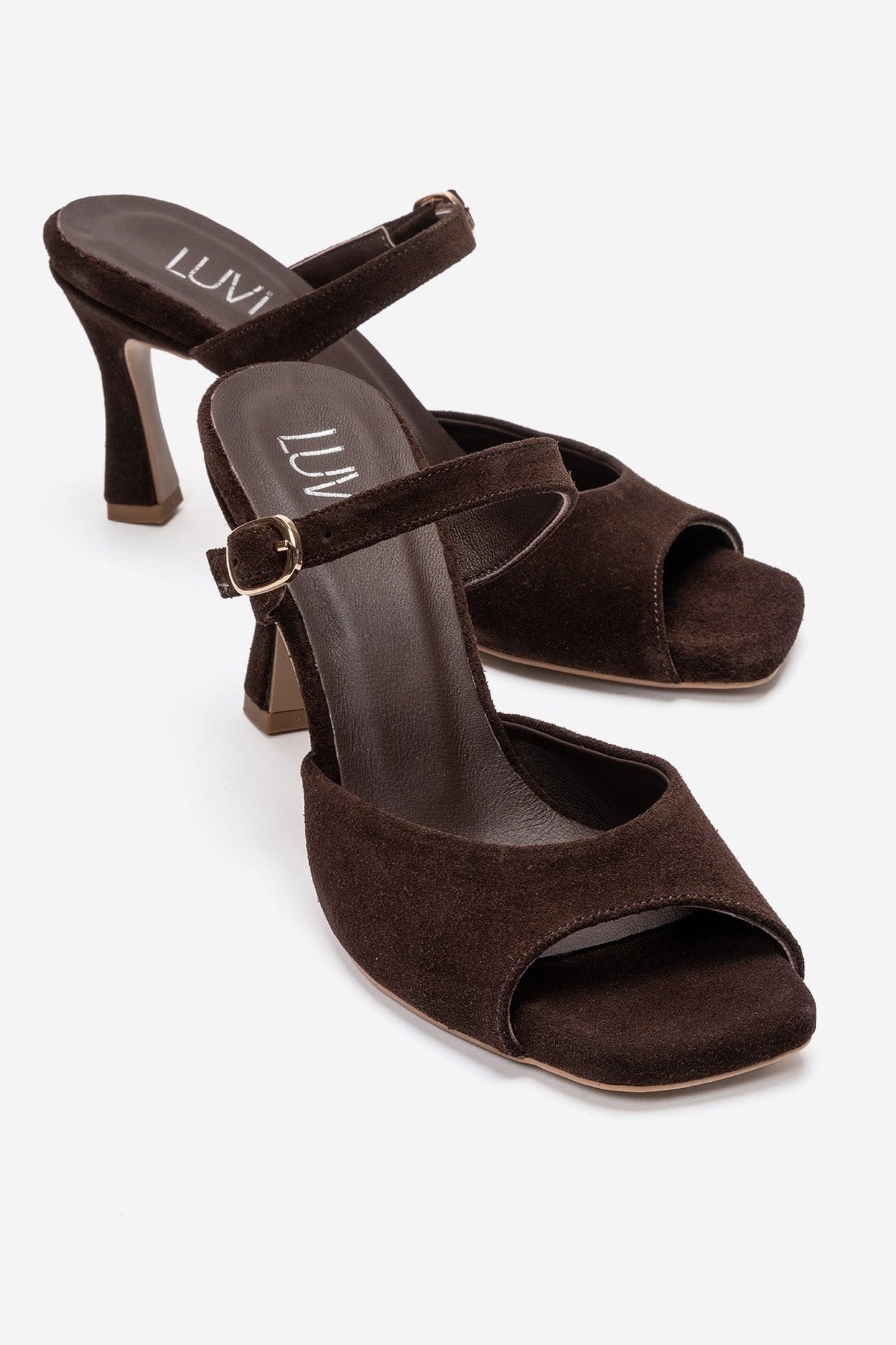 Urael - Brown Suede Genuine Leather Heeled Sandal (Women)