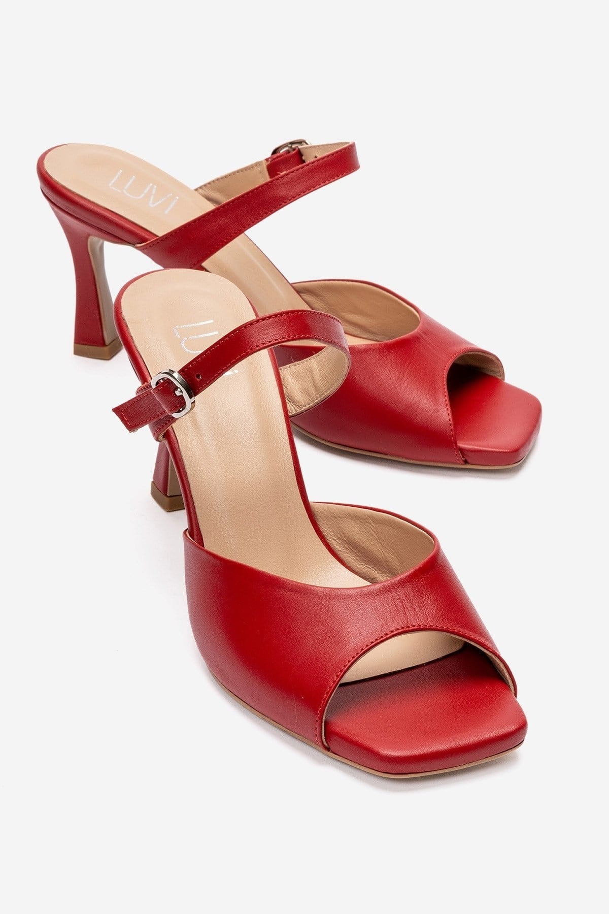 Urael - Red Genuine Leather Heeled Sandal (Women)