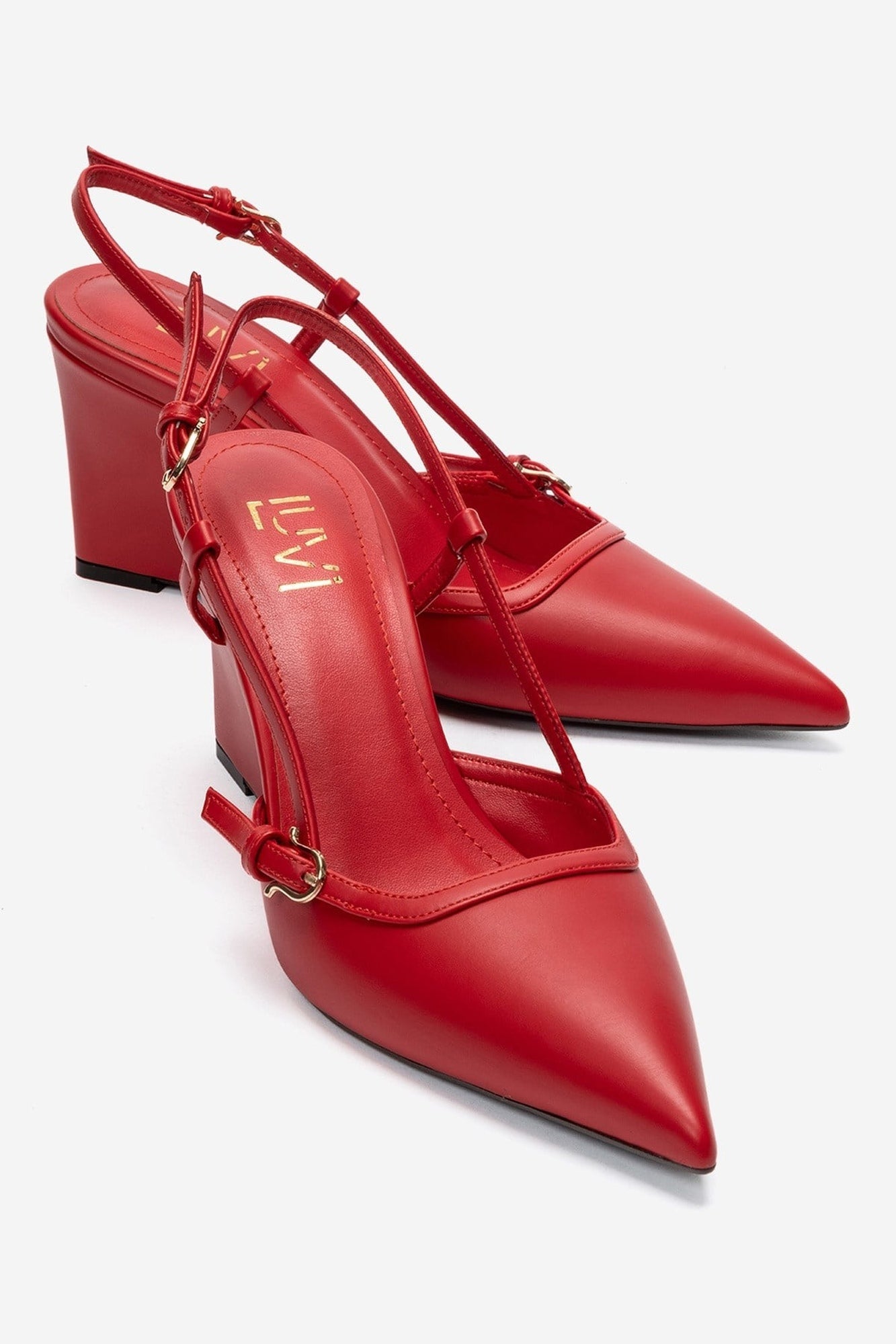 CELIA - Red Pointed Toe Wedge Heel Shoe (Women)