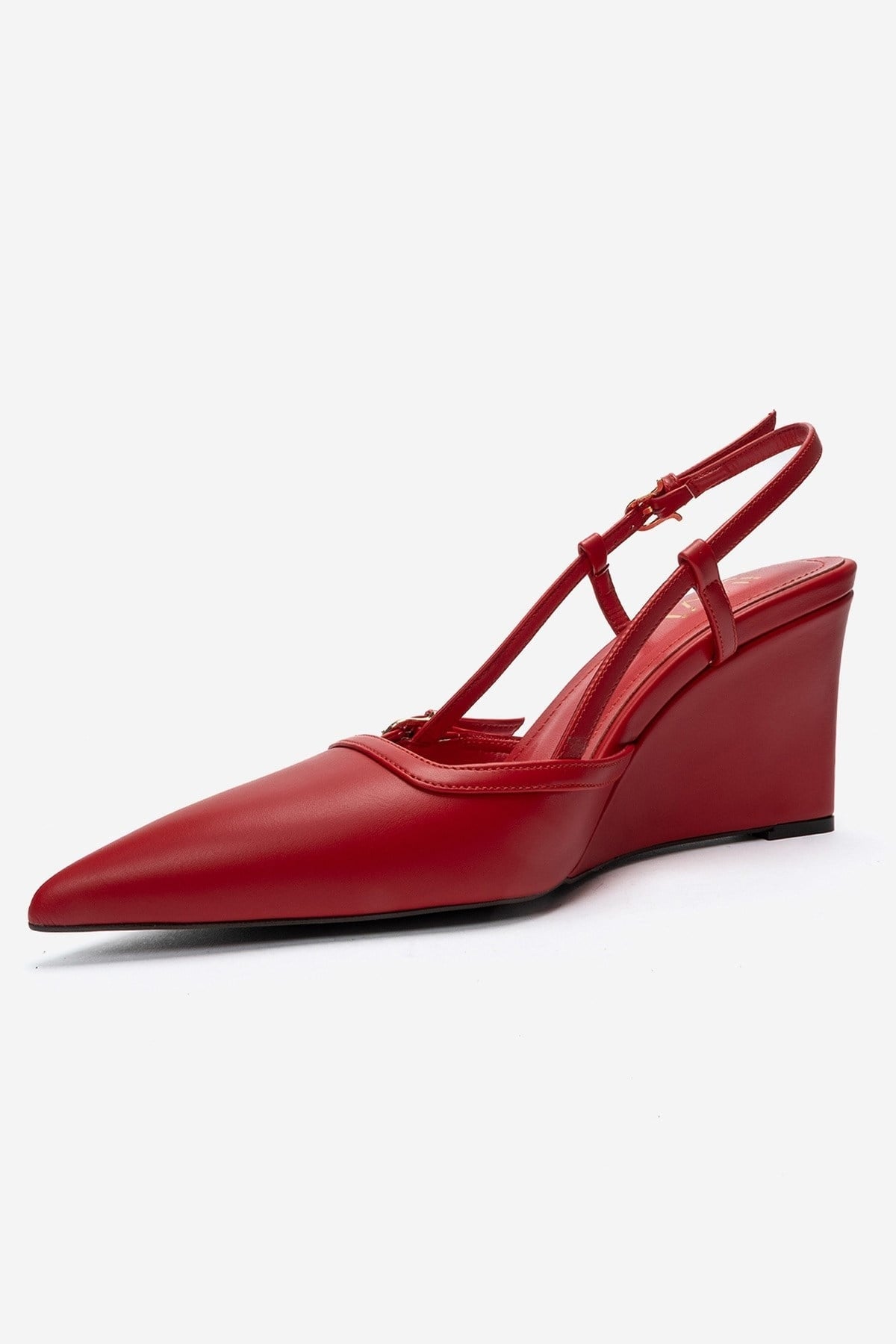 CELIA - Red Pointed Toe Wedge Heel Shoe (Women)