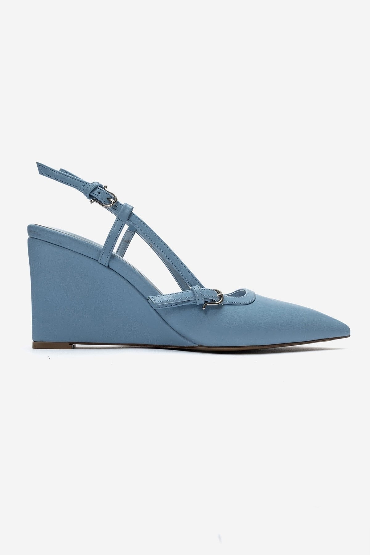 CELIA - Blue Pointed Toe Wedge Heel Shoe (Women)