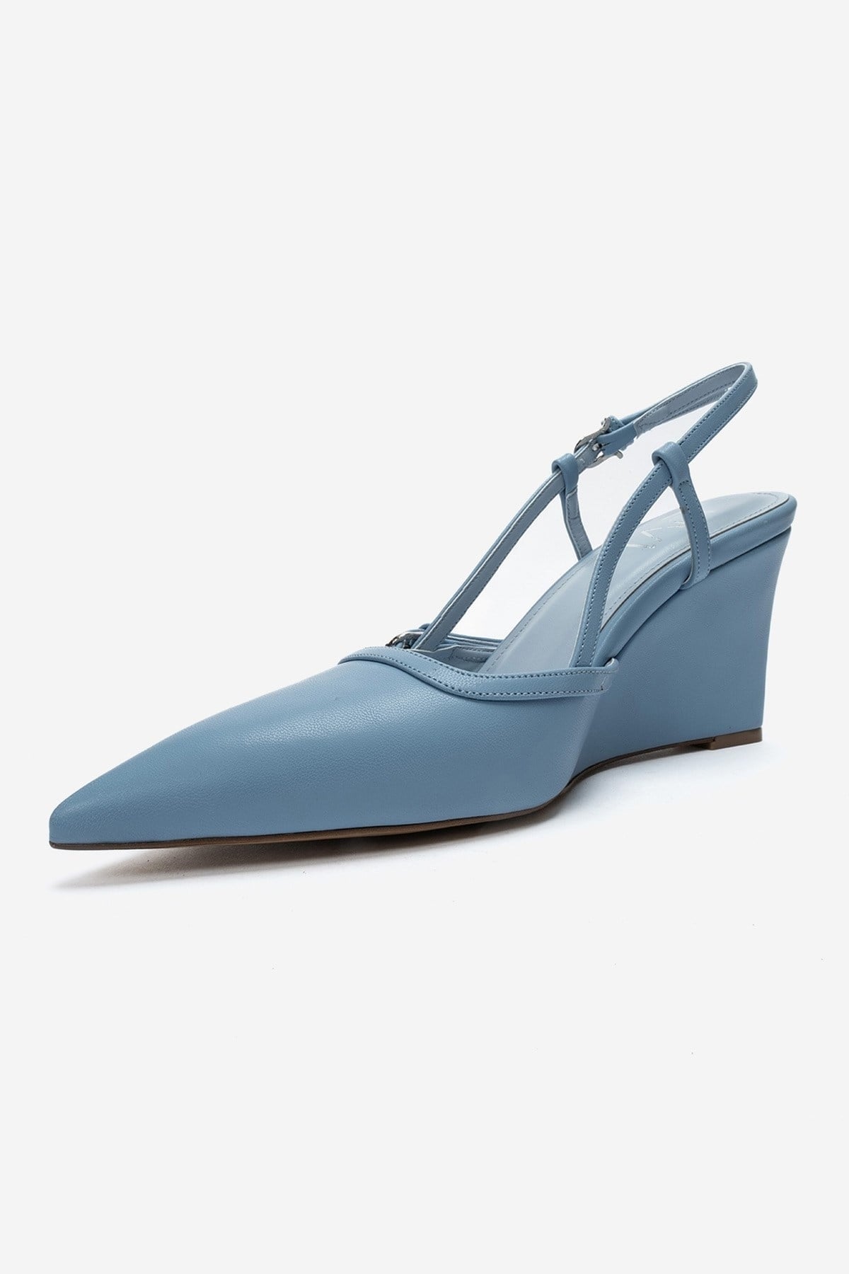 CELIA - Blue Pointed Toe Wedge Heel Shoe (Women)