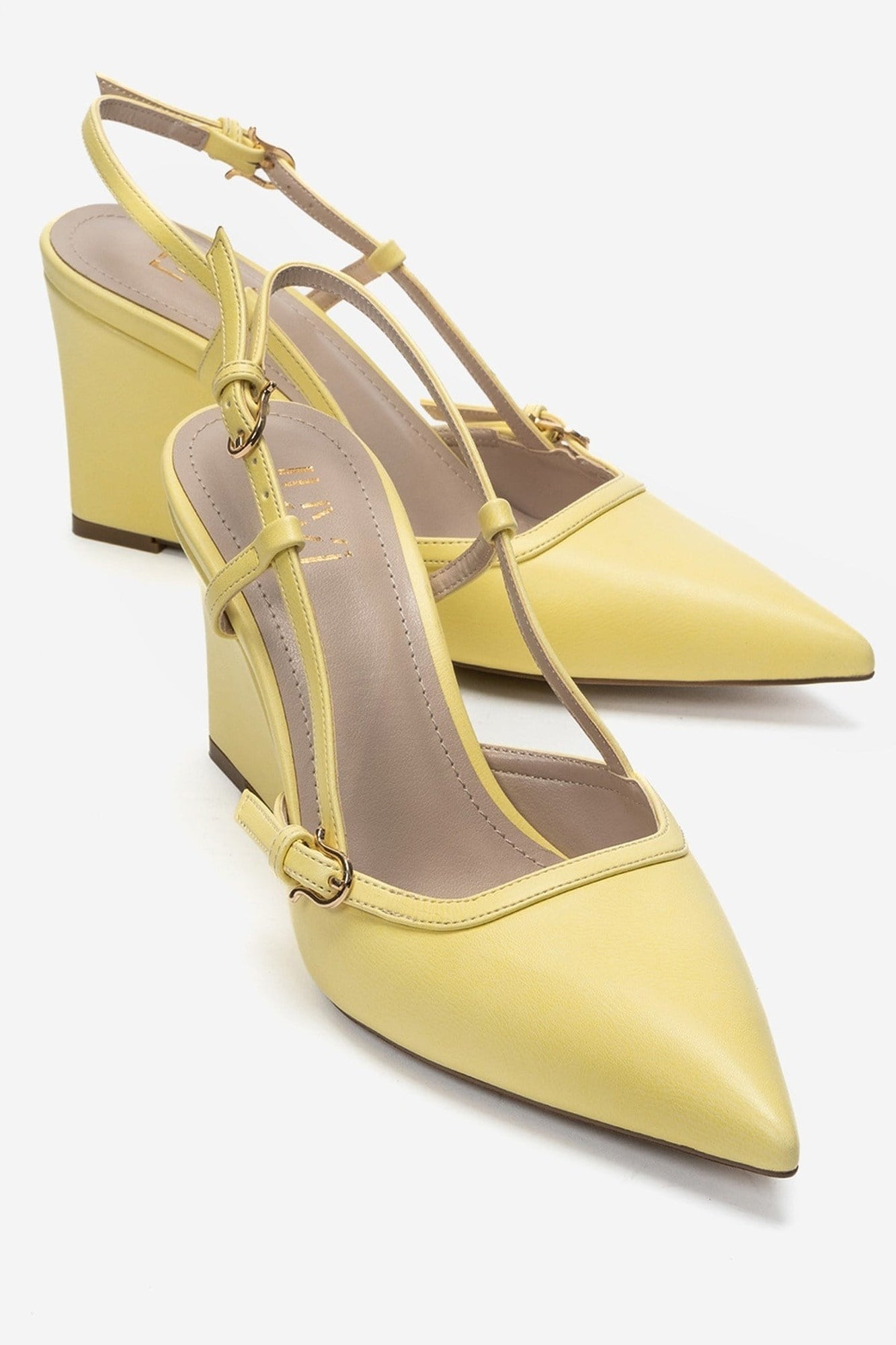 CELIA - Yellow Pointed Toe Wedge Heel Shoe (Women)