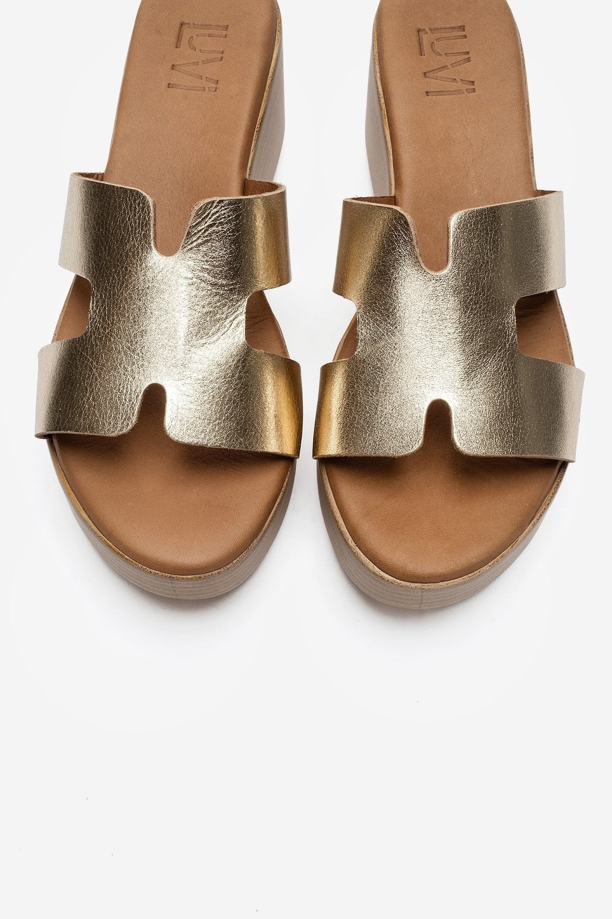 LIA - Gold Genuine Leather Wedge Heel Slide (Women)