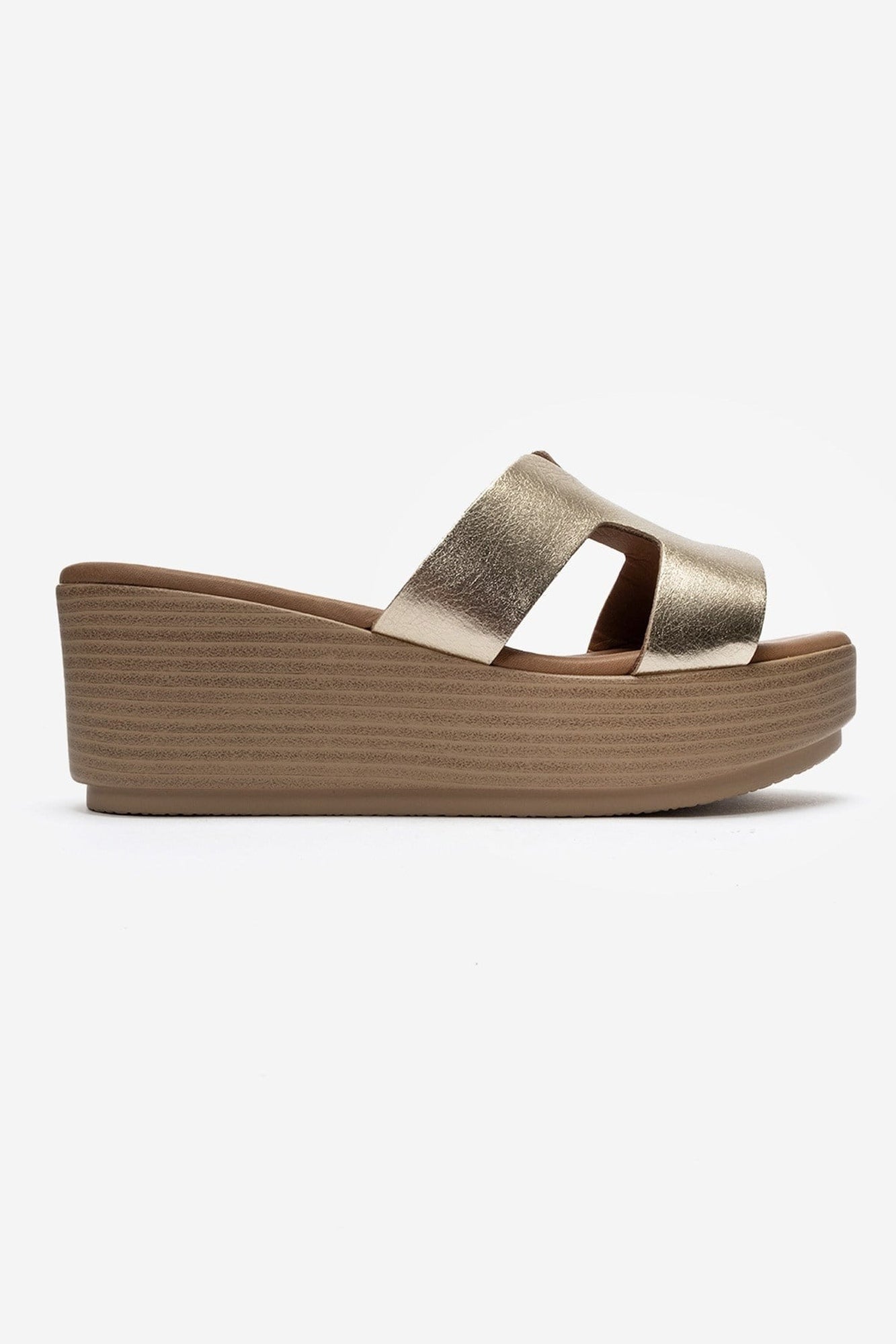 LIA - Gold Genuine Leather Wedge Heel Slide (Women)