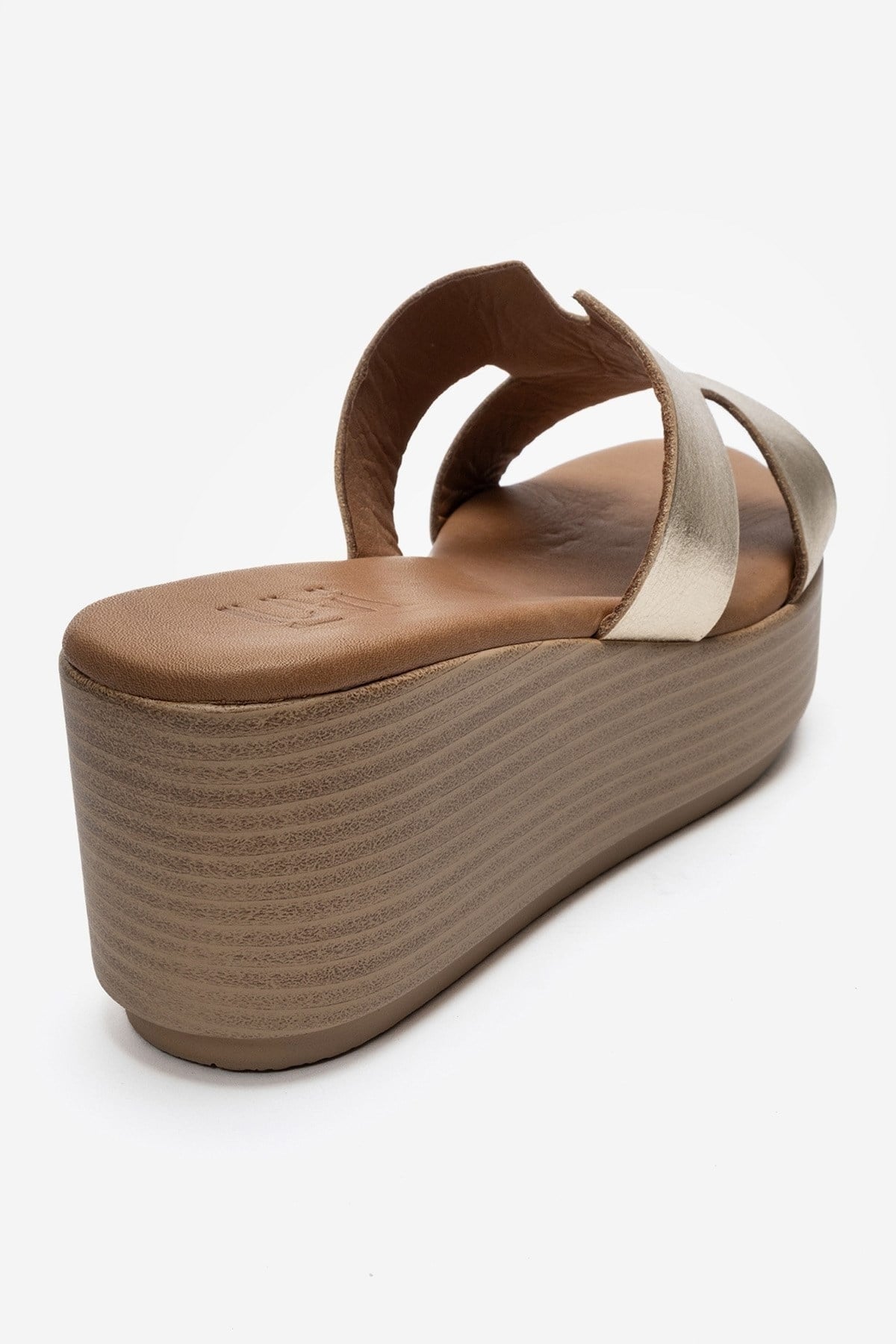 LIA - Gold Genuine Leather Wedge Heel Slide (Women)
