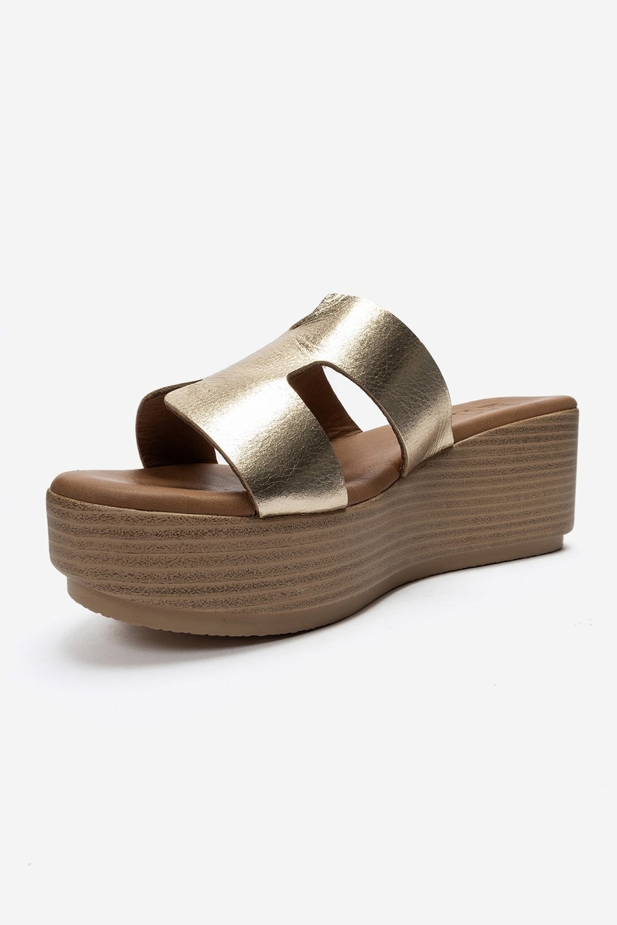LIA - Gold Genuine Leather Wedge Heel Slide (Women)