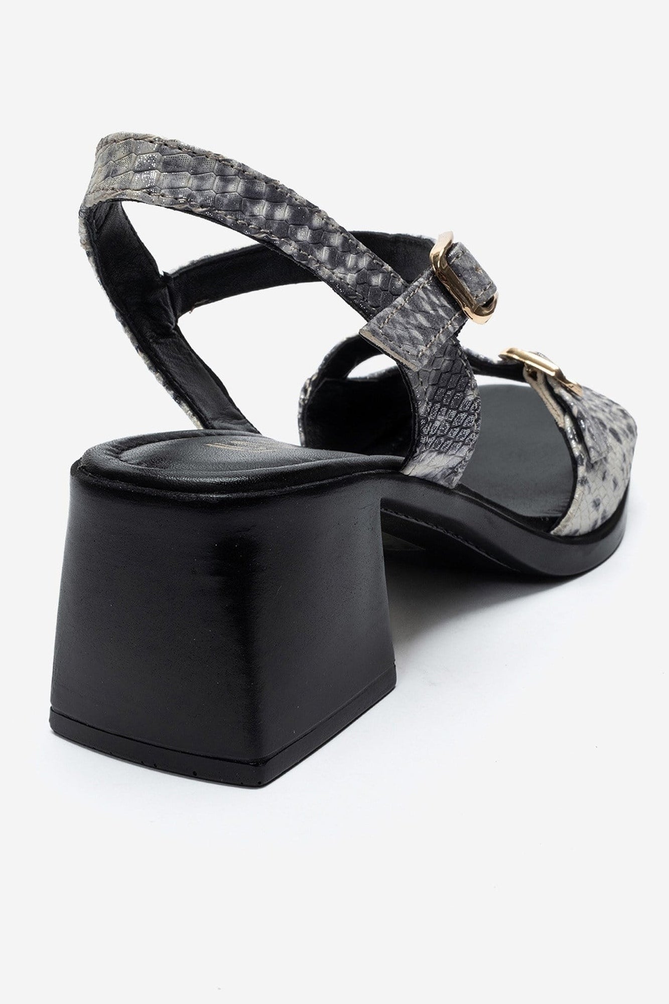 YOLEN - Black Patterned Genuine Leather Block Heel Sandal (Women)