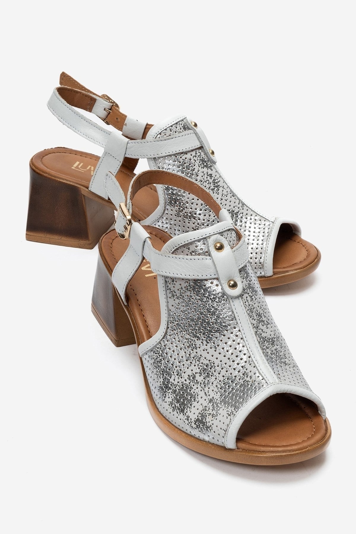 JANELLE - White Genuine Leather Block Heel Sandal (Women)