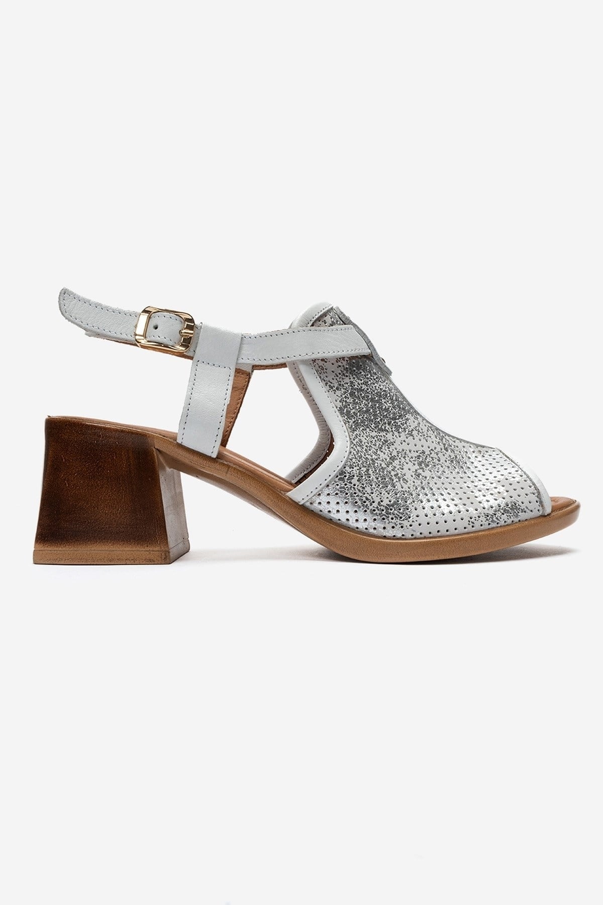 JANELLE - White Genuine Leather Block Heel Sandal (Women)