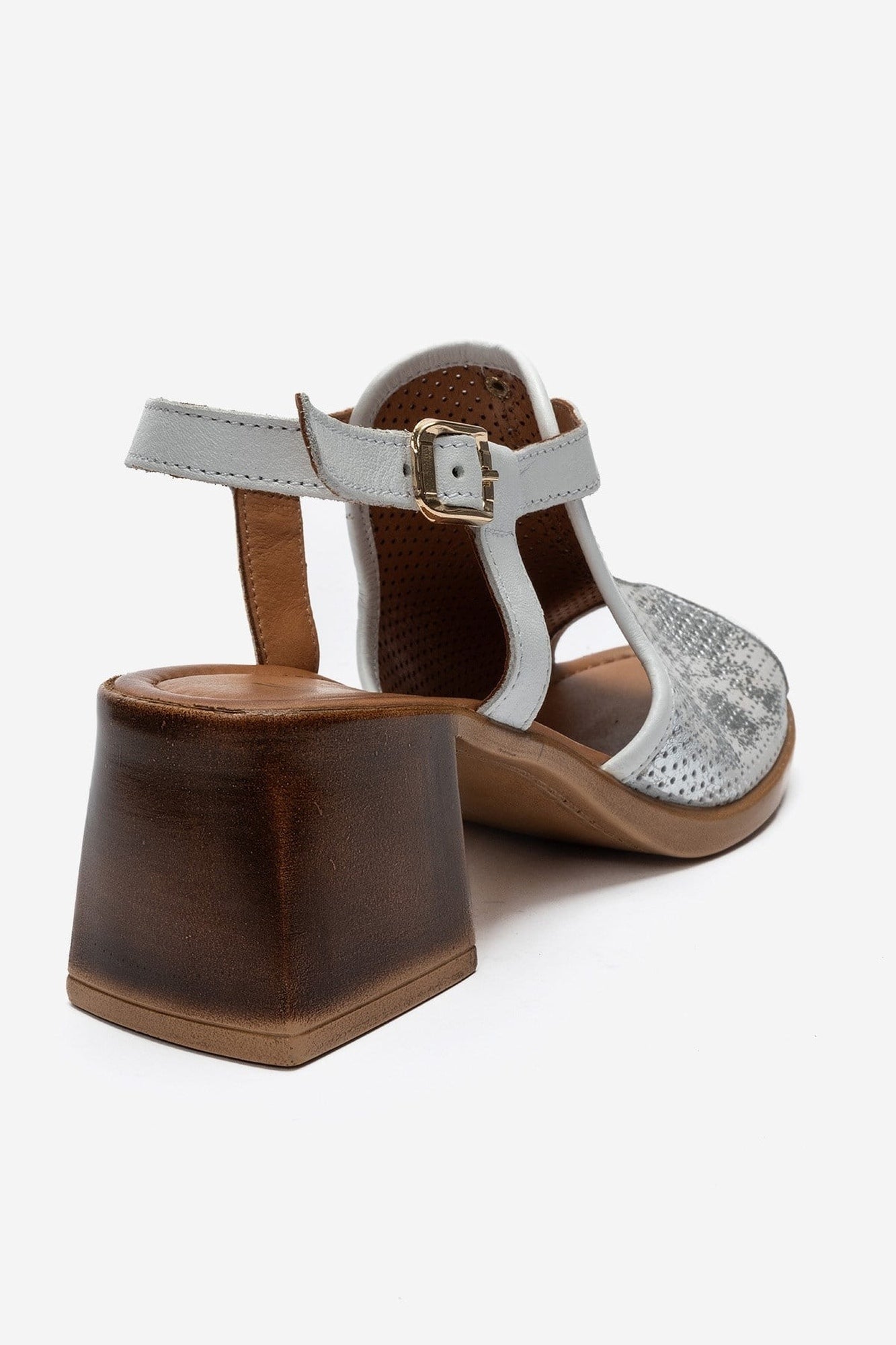 JANELLE - White Genuine Leather Block Heel Sandal (Women)