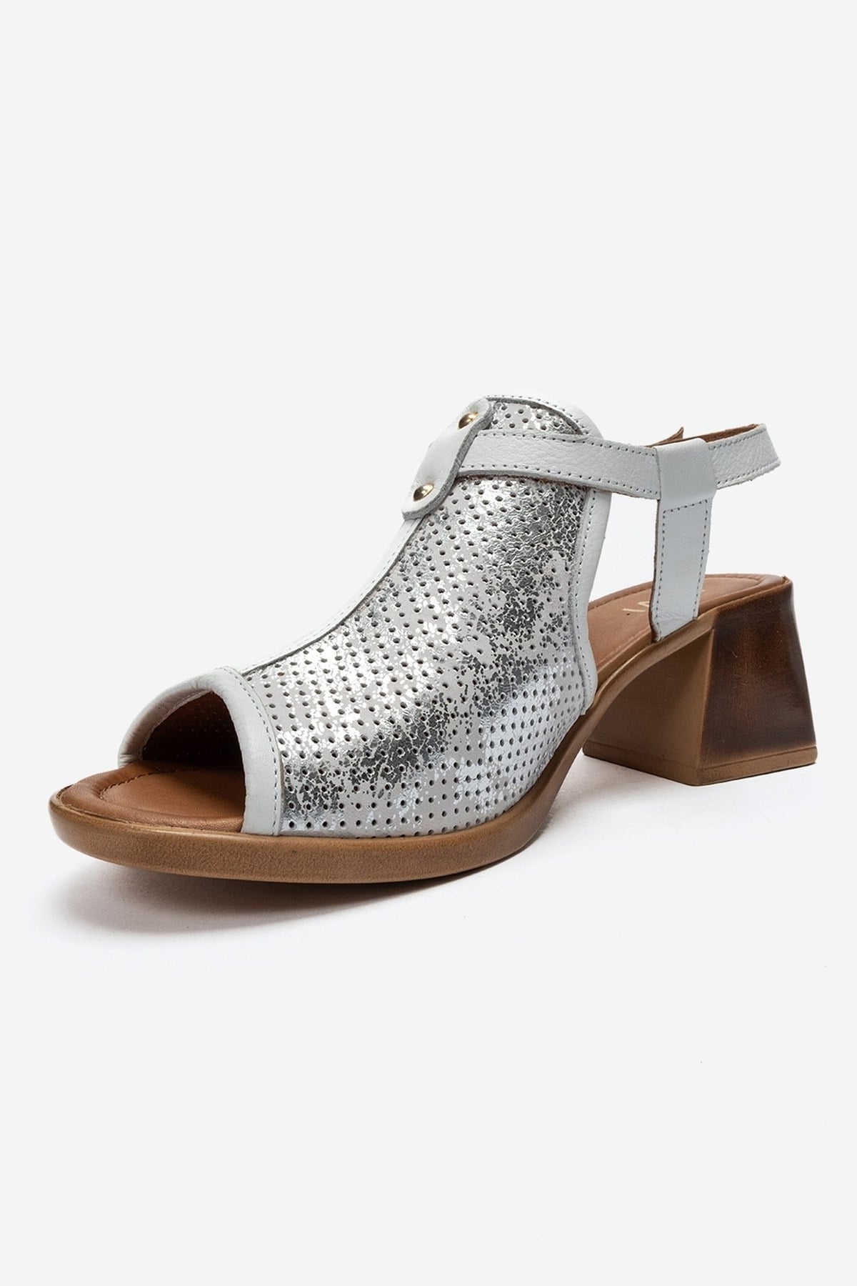 JANELLE - White Genuine Leather Block Heel Sandal (Women)