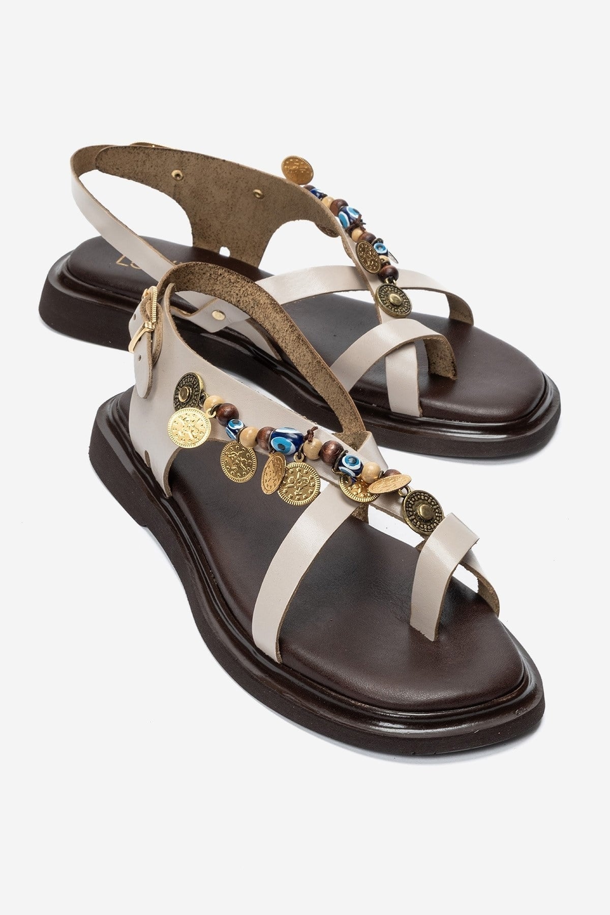 HUSH - Cream Genuine Leather Beaded Toe-Post Sandal (Women)
