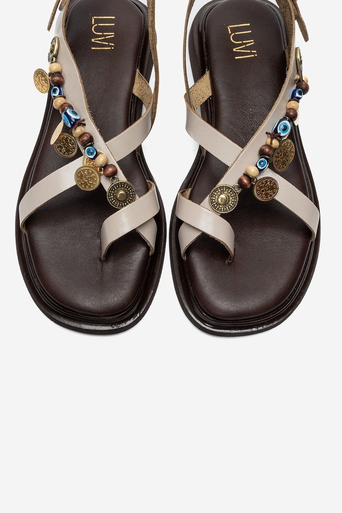HUSH - Cream Genuine Leather Beaded Toe-Post Sandal (Women)